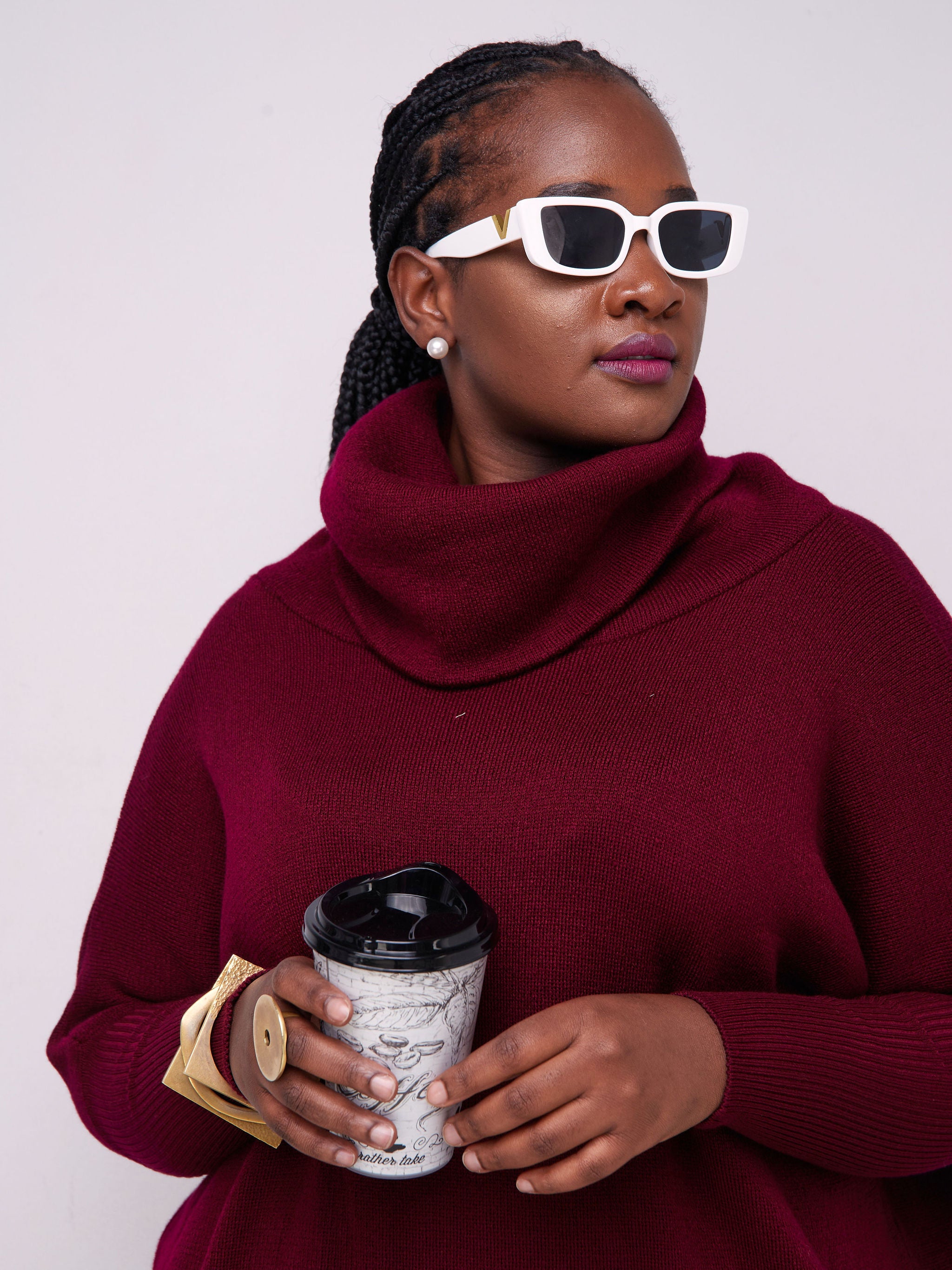 Vivo Cowl Sweater Top - Maroon