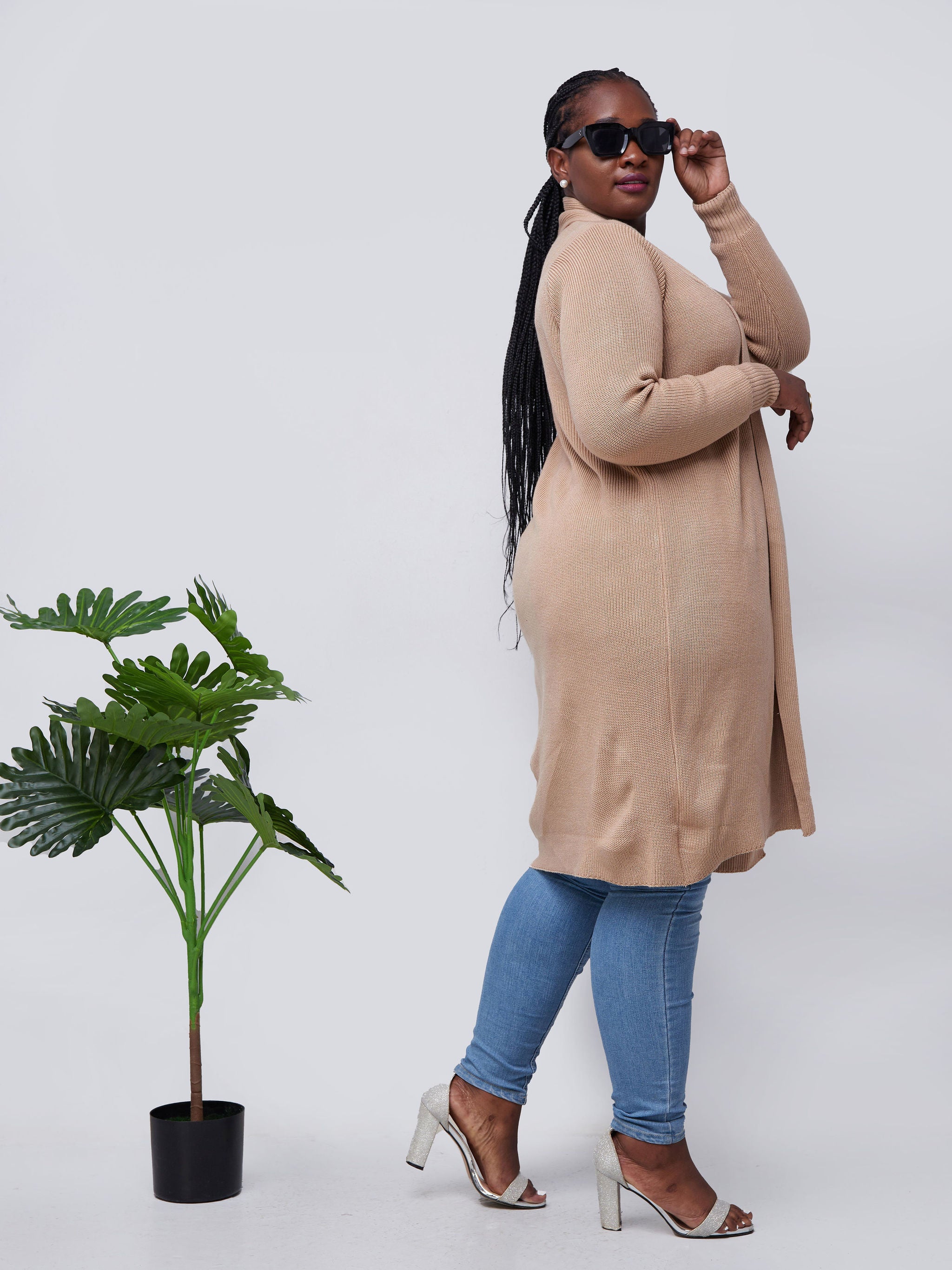 Vivo Long Sleeve Midi Waterfall - Taupe