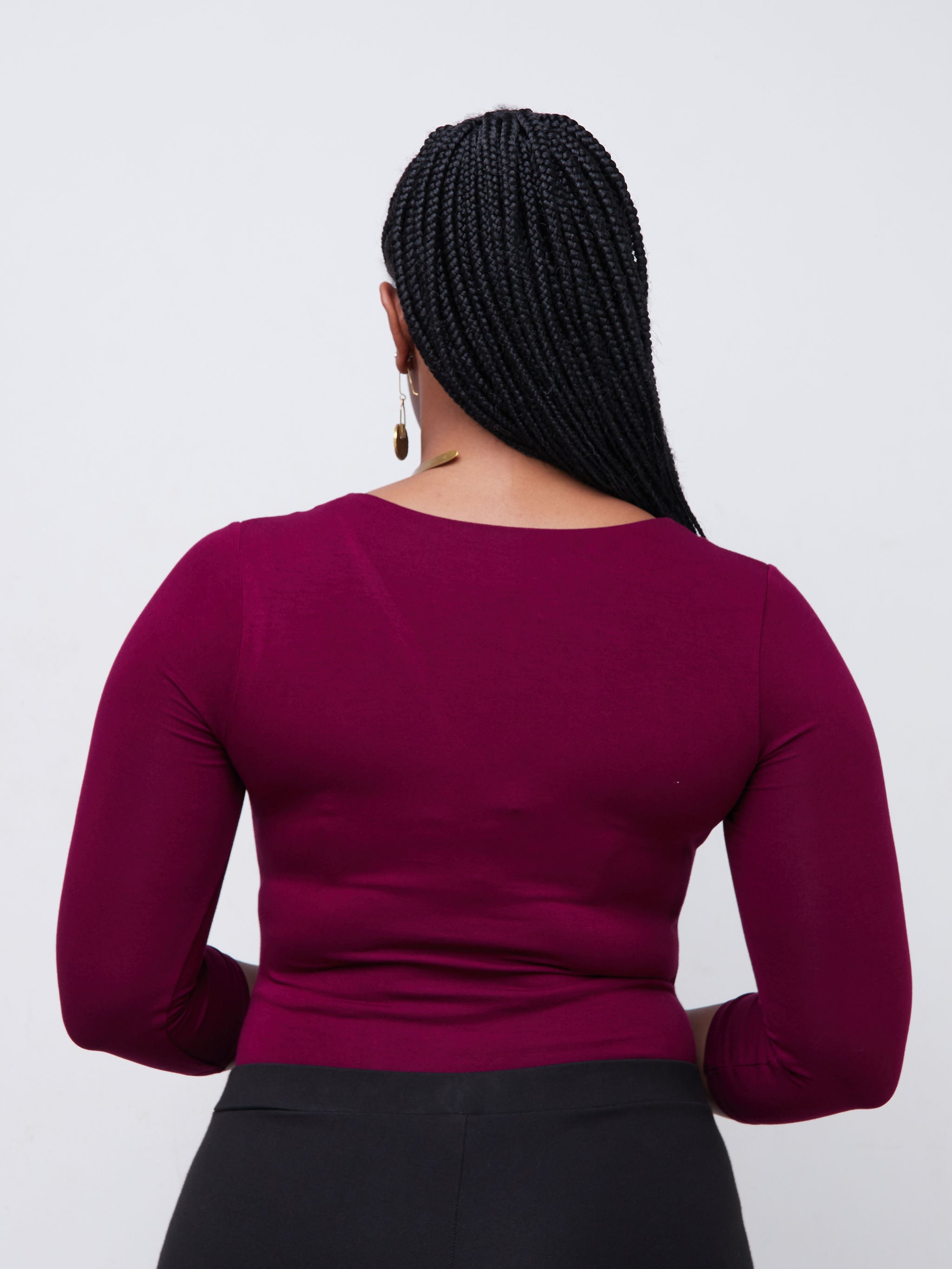 Vivo Basic 3/4 Sleeved Double Layered Bodysuit - Burgundy