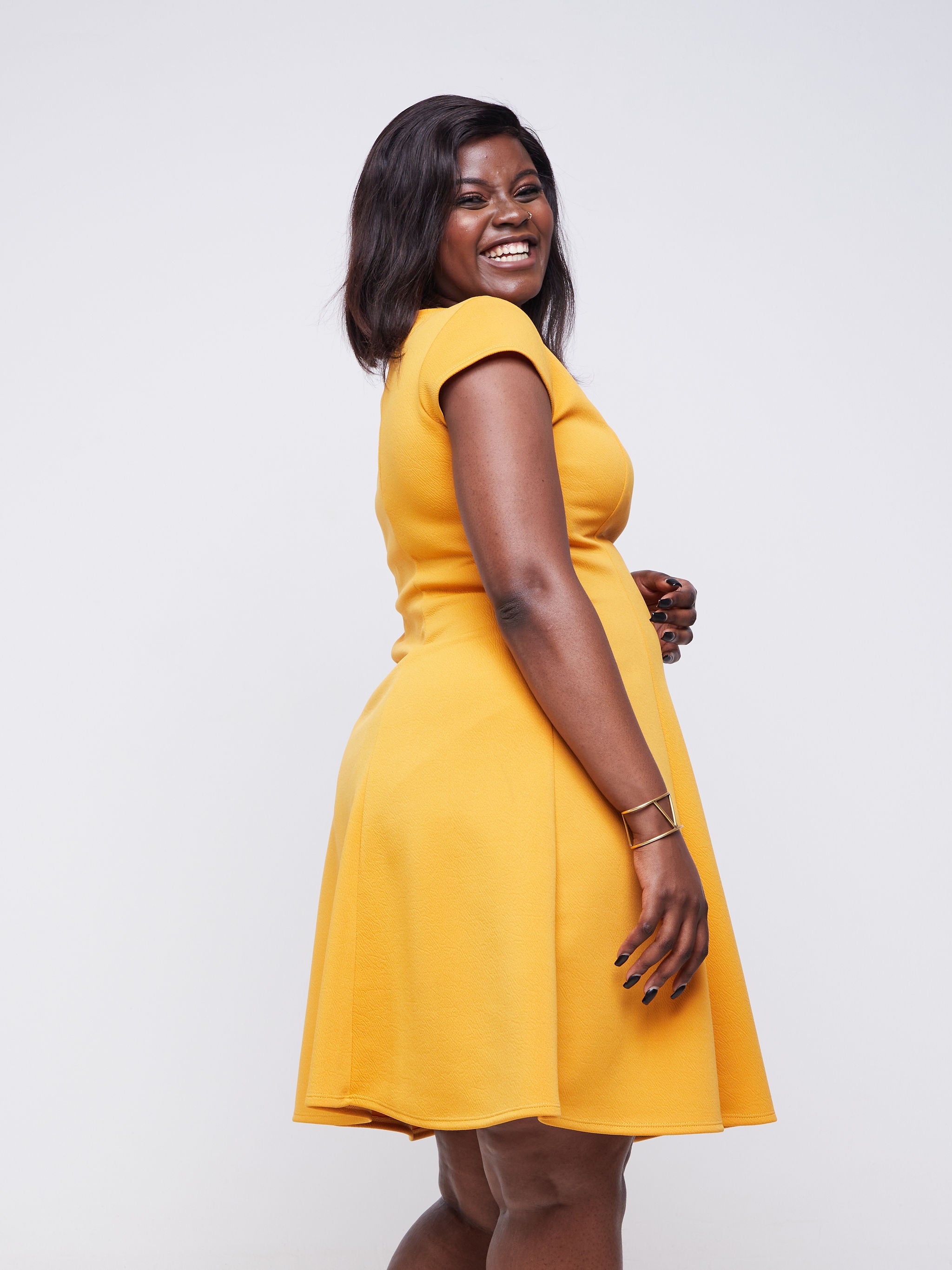 Vivo Hema Cap Sleeve A-Line Dress - Mustard