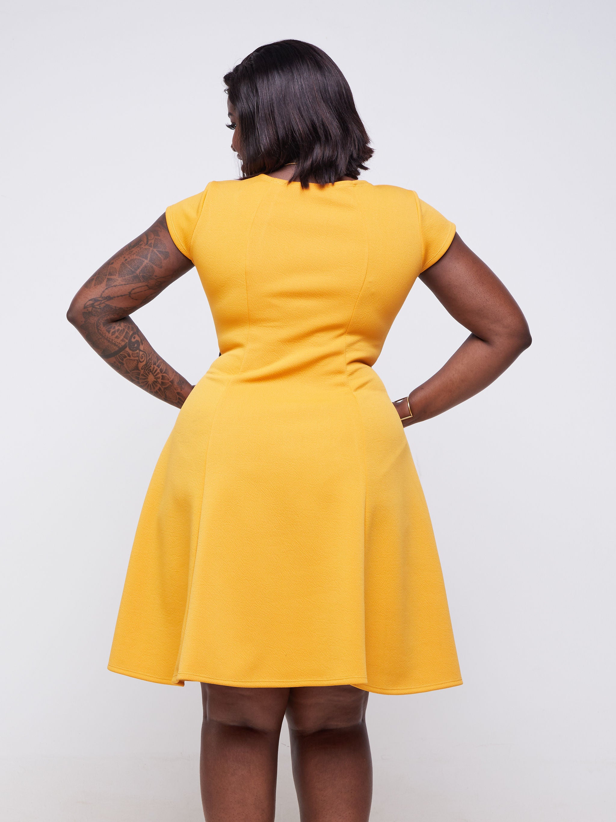 Vivo Hema Cap Sleeve A-Line Dress - Mustard