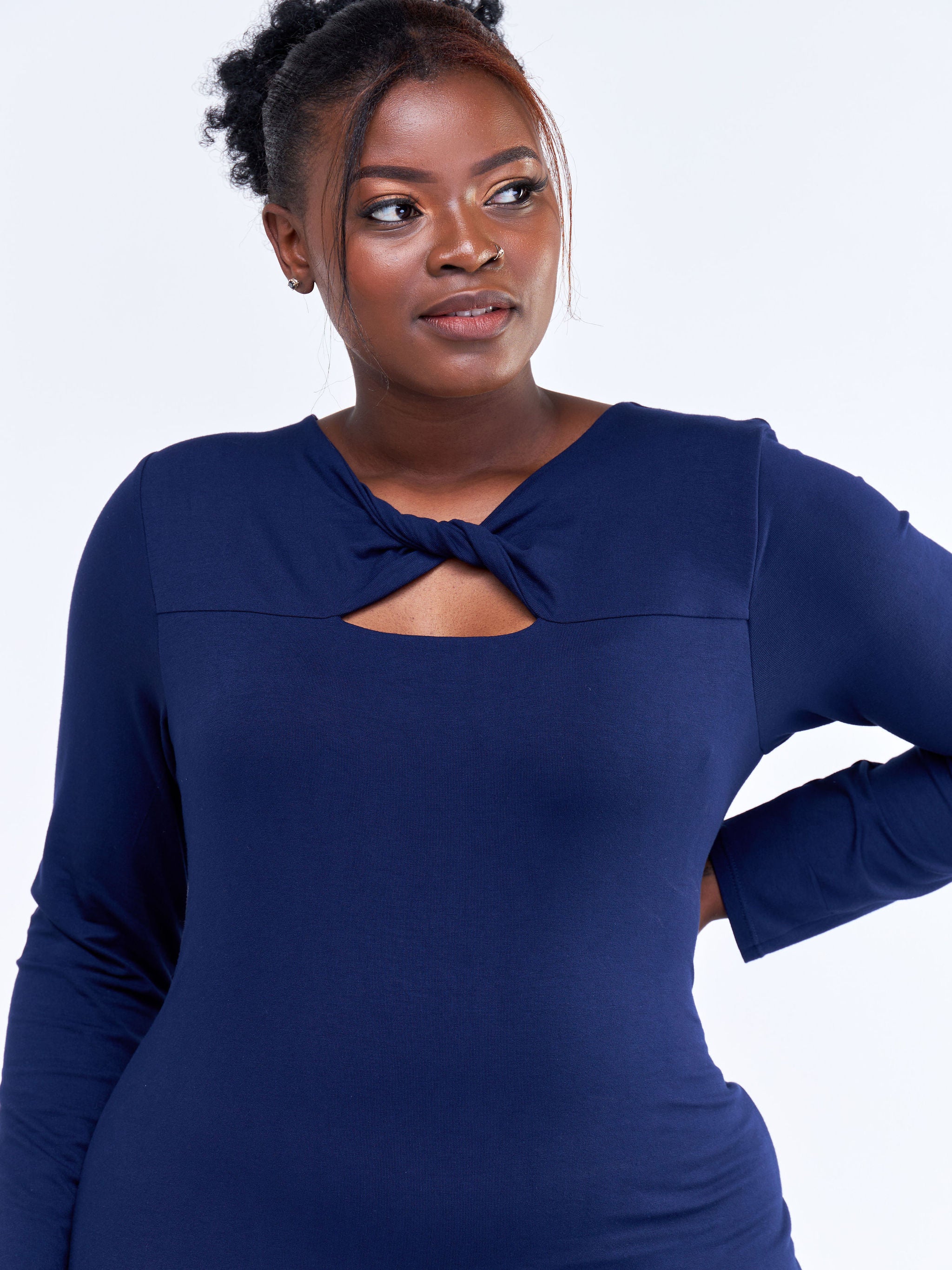 Vivo Bana Front Twist Full Sleeve Bodycon - Navy Blue