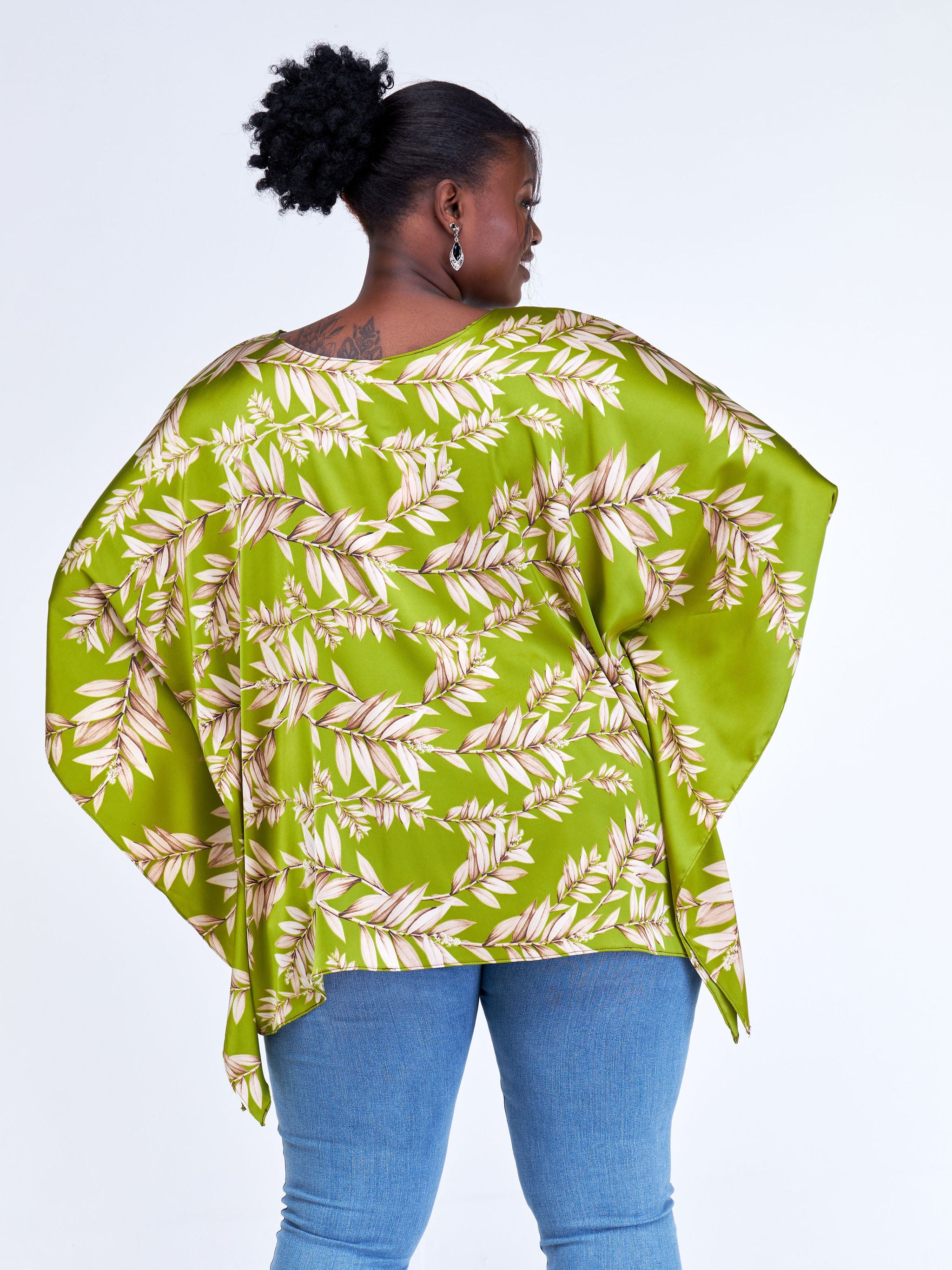 Vivo Ayana Wide Top - Green / Taupe Leaf Print