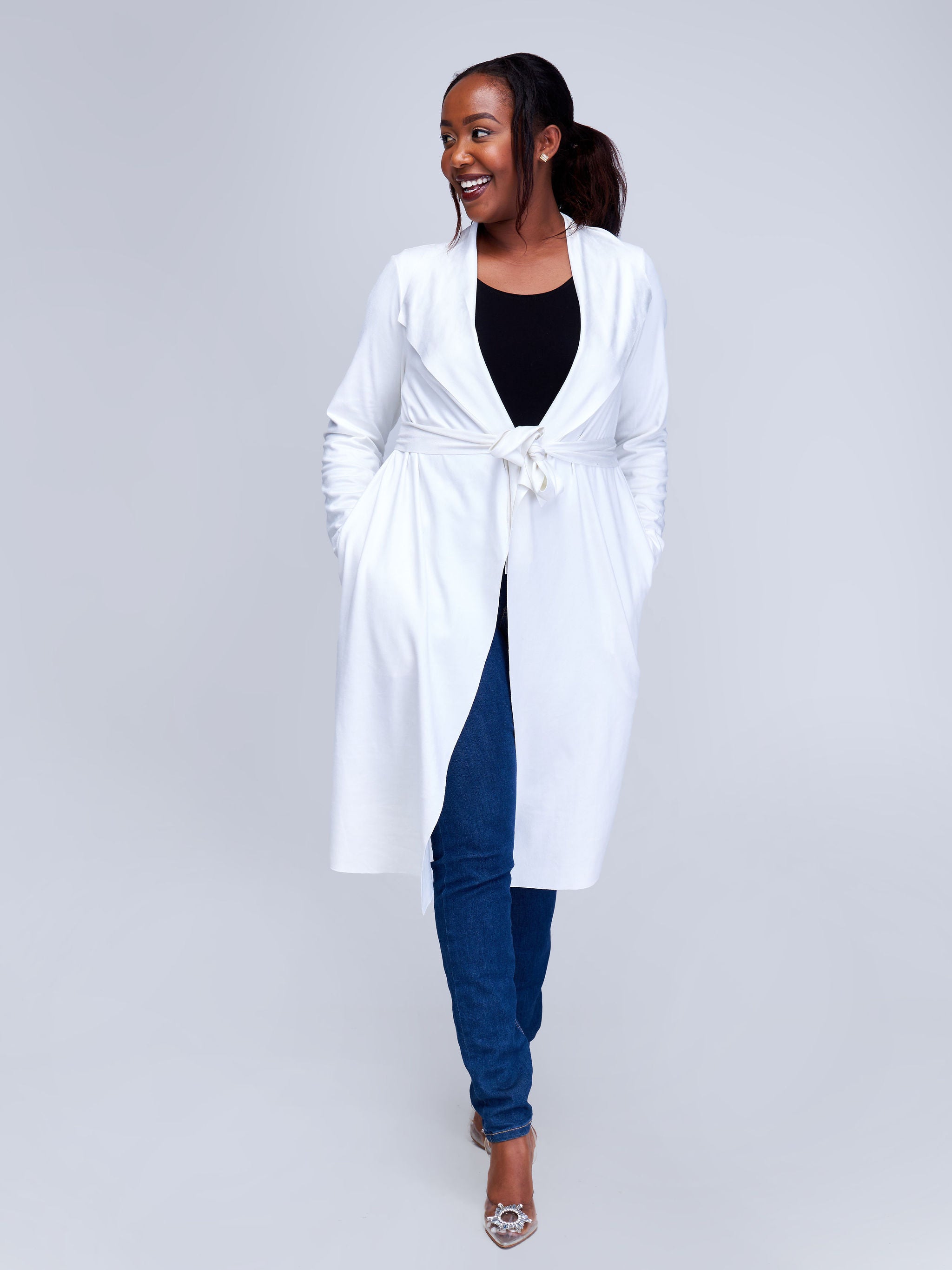 Vivo Basic Long Sleeve Faux Suede Jacket - White