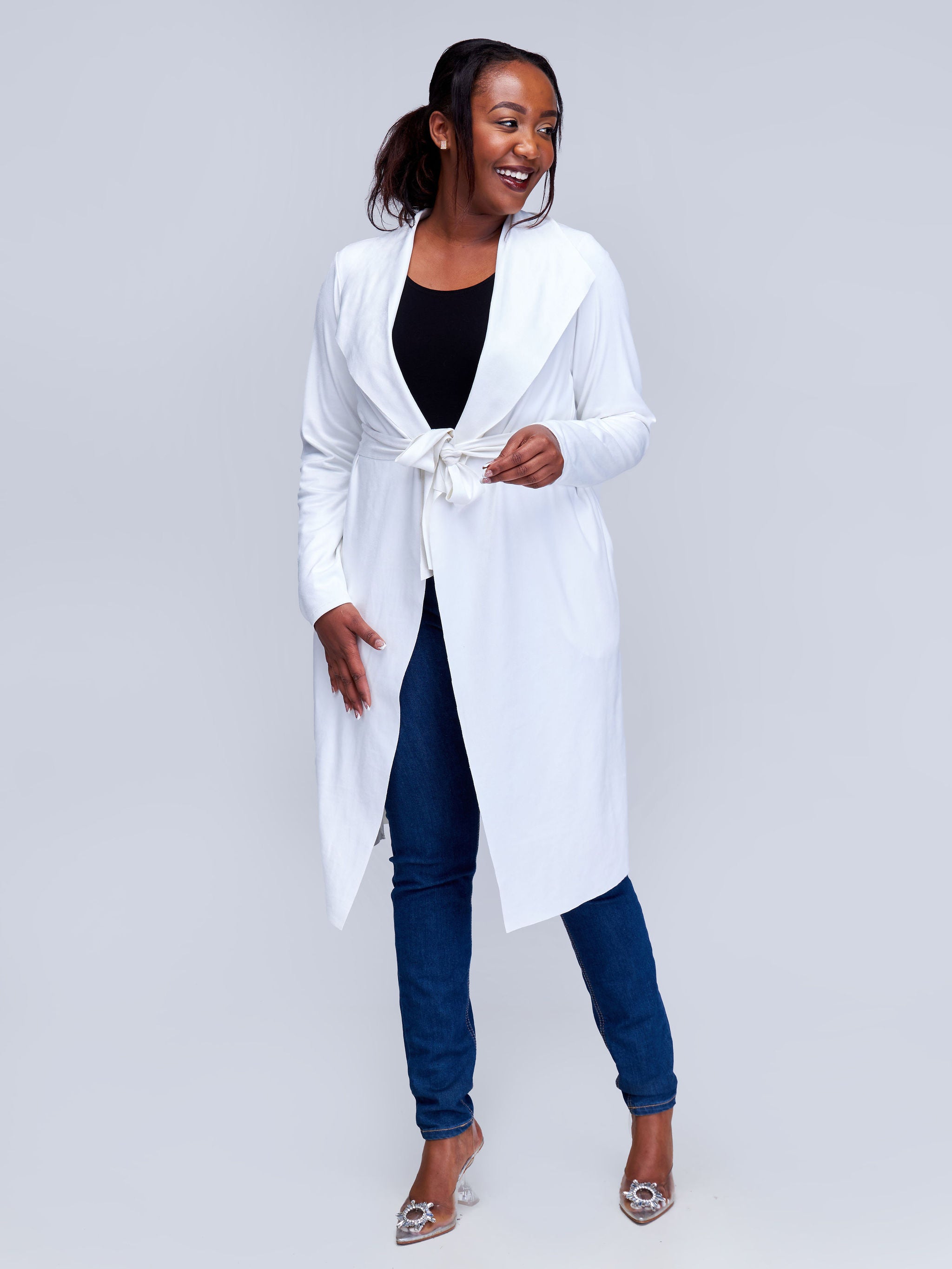 Vivo Basic Long Sleeve Faux Suede Jacket - White