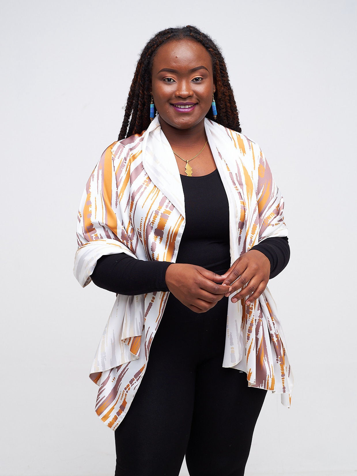 Vivo Basic Satin Scarf - Taupe / Rust Abstract Print