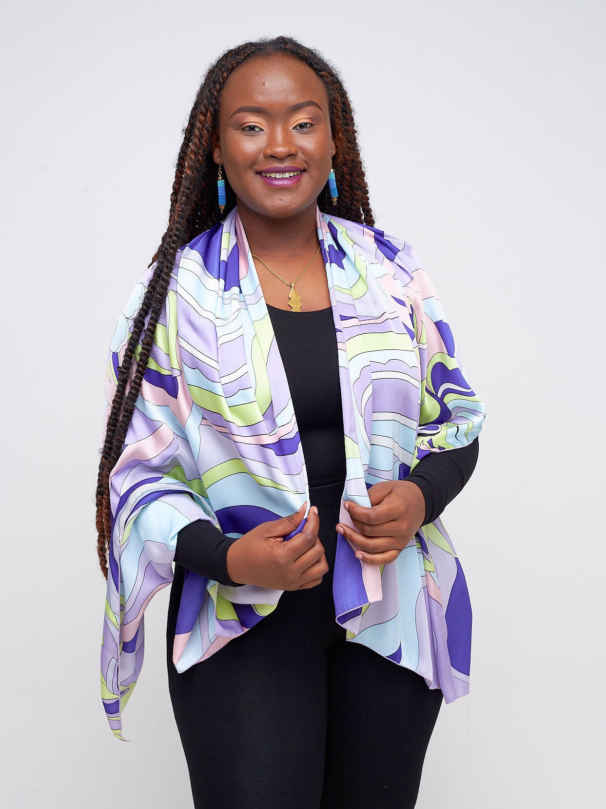 Vivo Basic Satin Scarf - Purple / Blue Multicolor Abstract Print