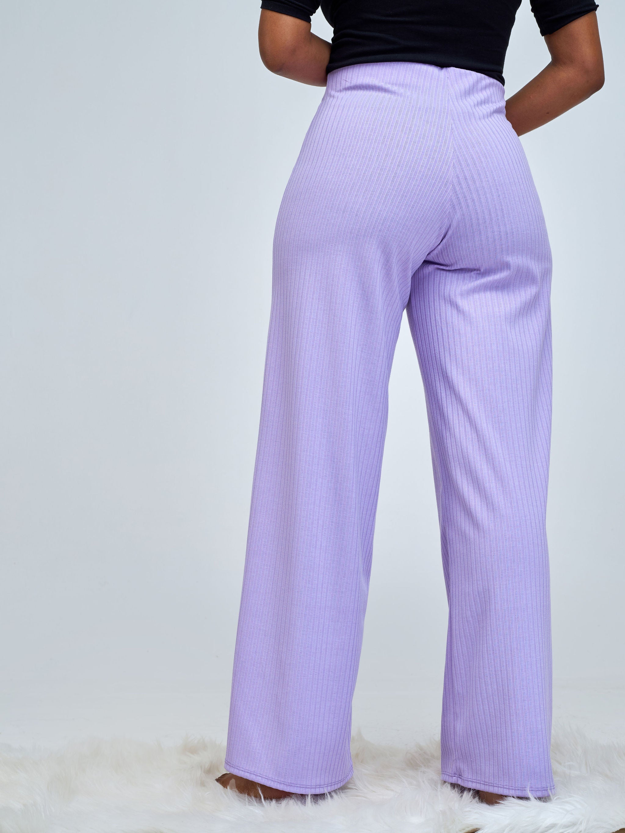 Vivo Amali Wide Leg Rib Pants - Lilac