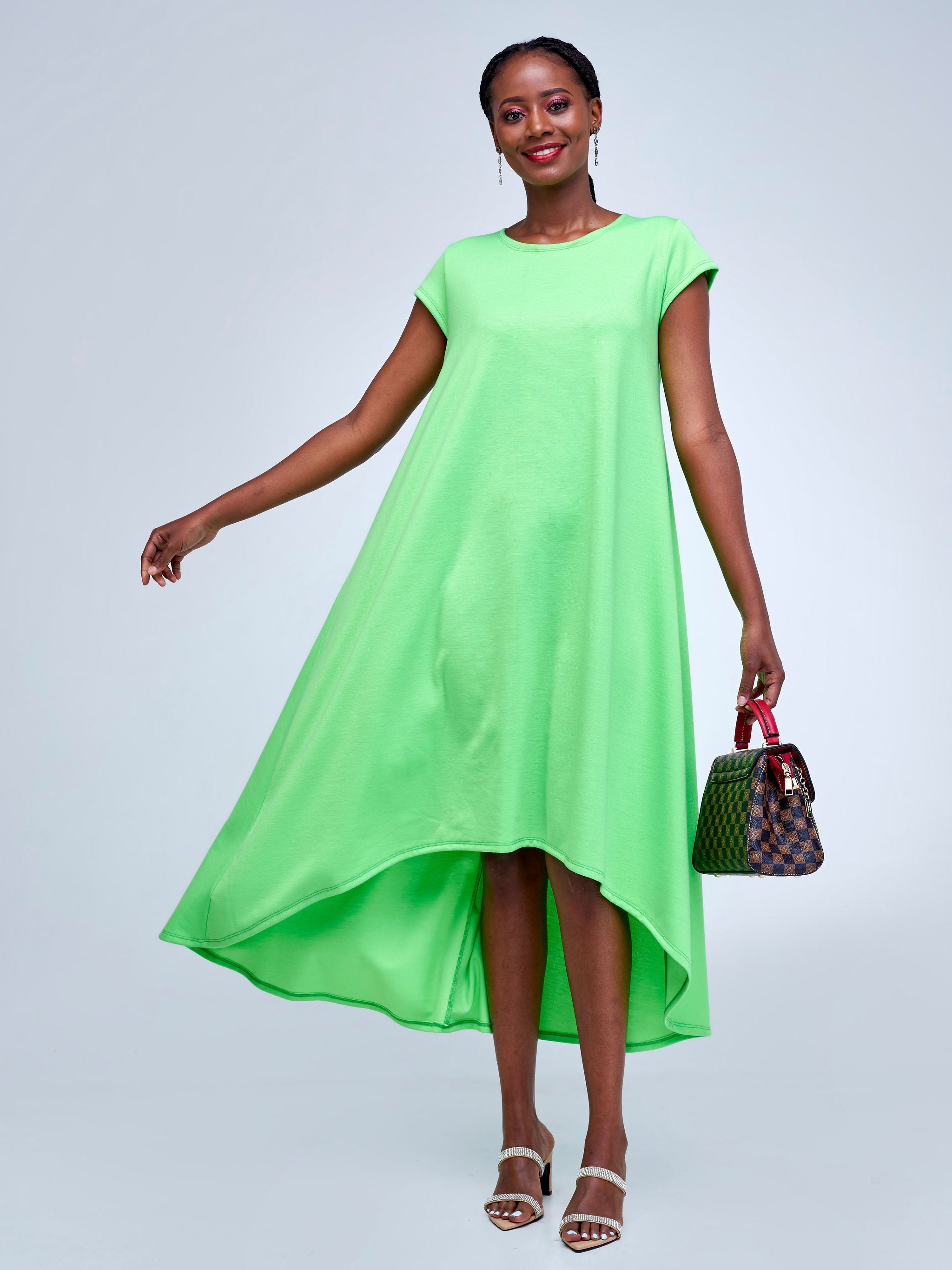 Vivo Basic Back Pleat High Low Dress - Light Green