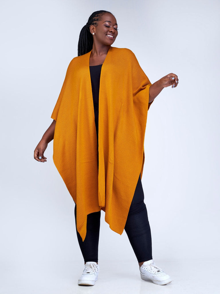 Vivo Basic Double Layered Wrap Poncho (Without Fringe) - Mustard - Shopzetu