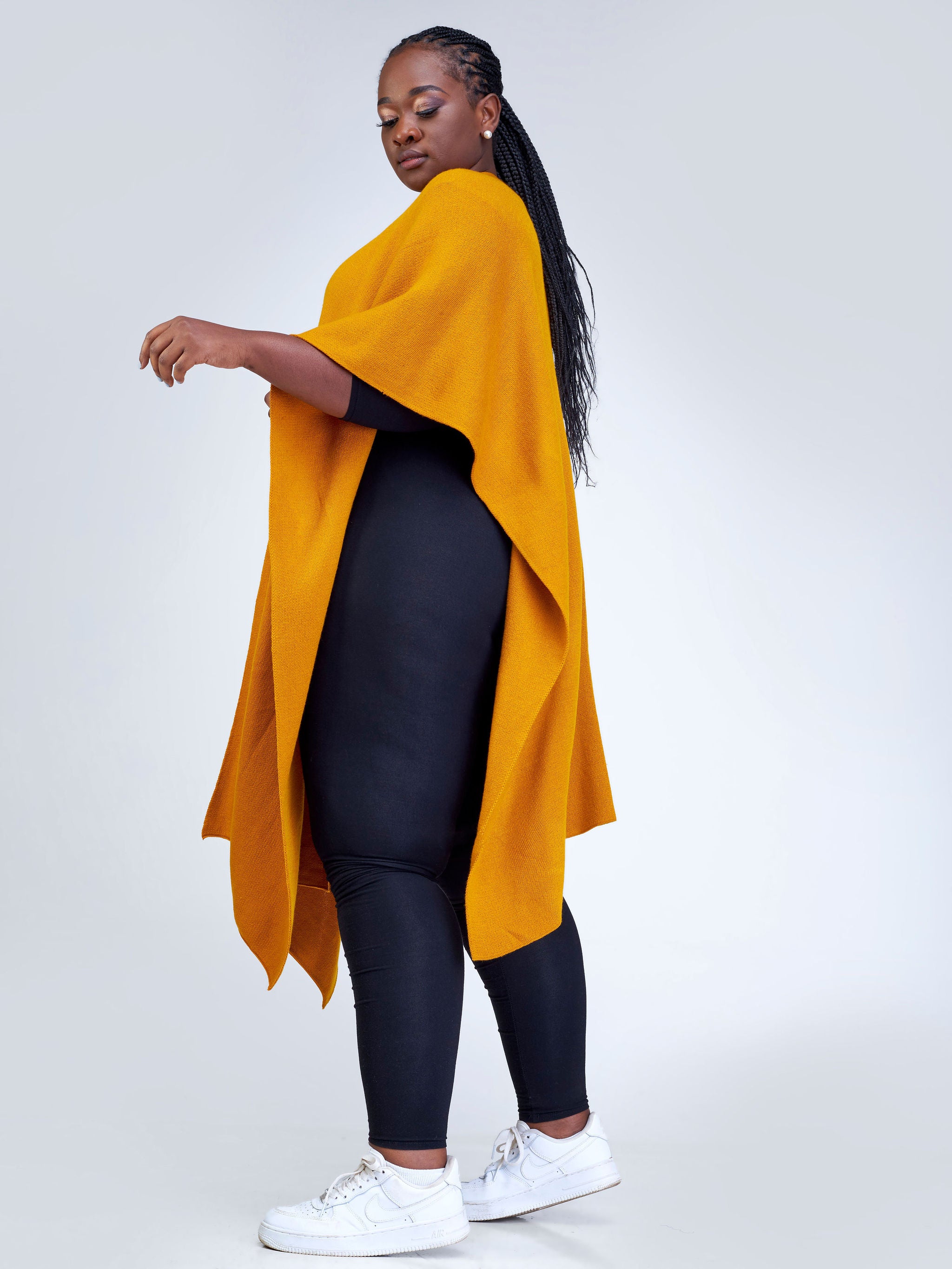 Vivo Basic Double Layered Wrap Poncho (Without Fringe) - Mustard