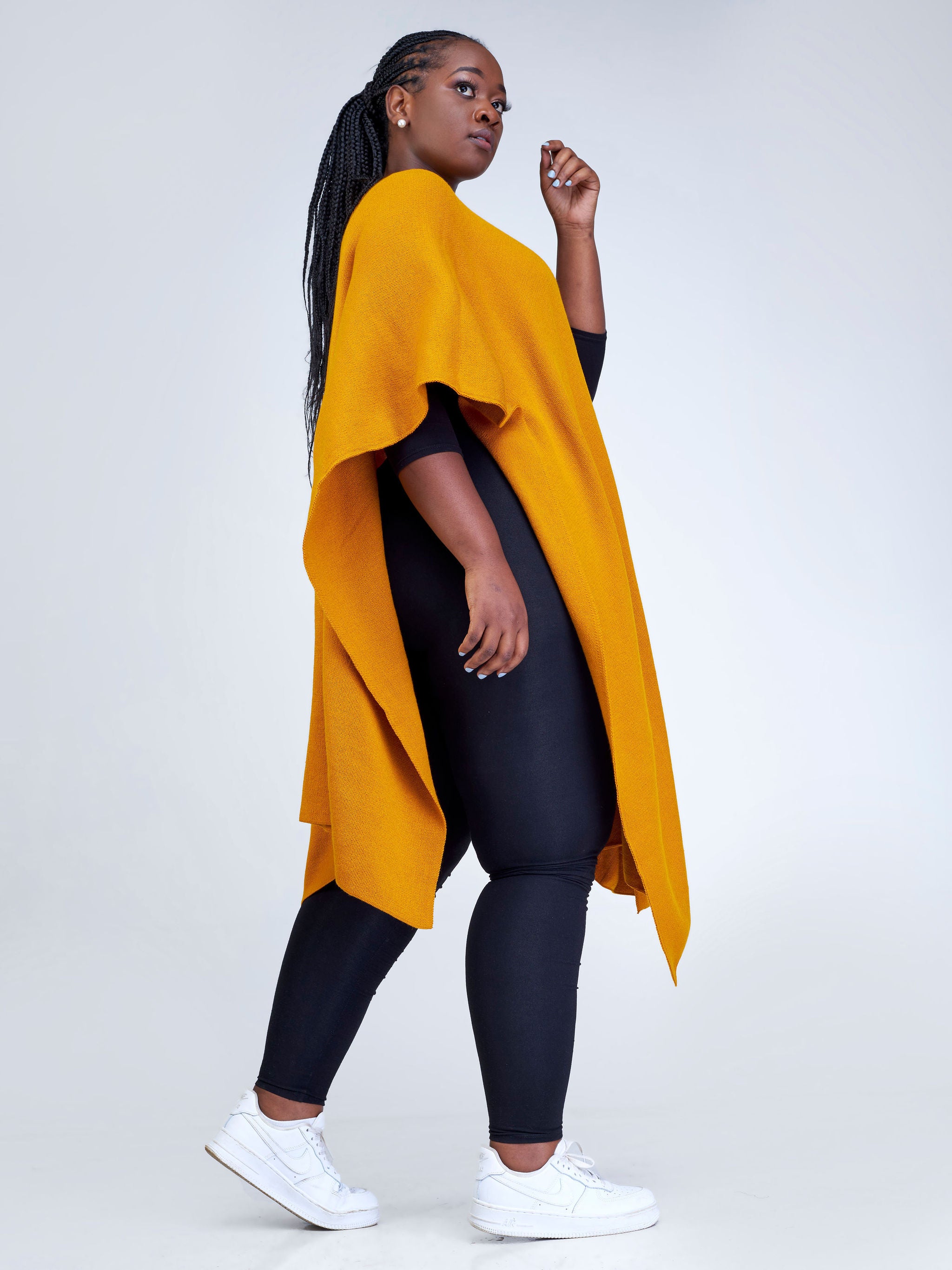 Vivo Basic Double Layered Wrap Poncho (Without Fringe) - Mustard