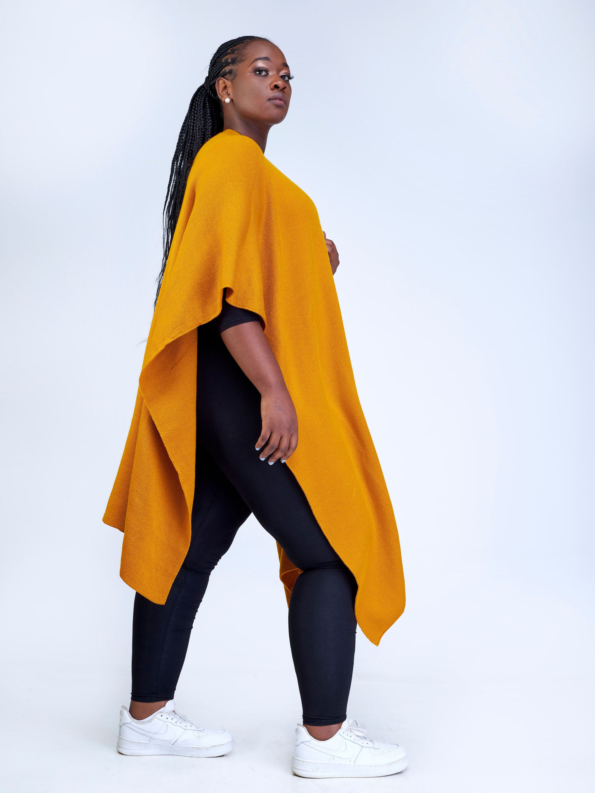 Vivo Basic Double Layered Wrap Poncho (Without Fringe) - Mustard