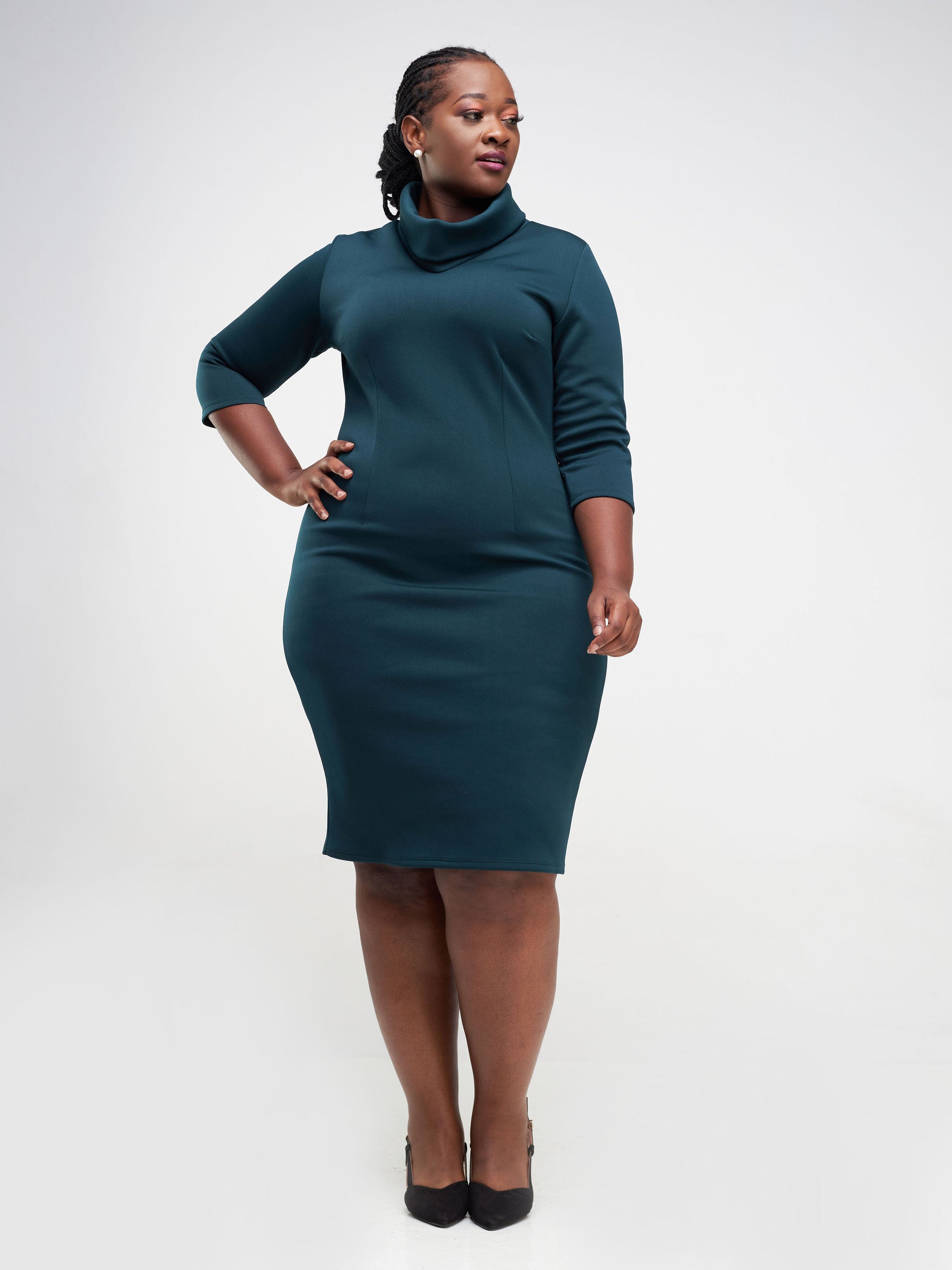 Vivo Neza Cowl 3/4 Sleeve Sheath Dress - Dark Green | Vivo Fashion Group  Kenya