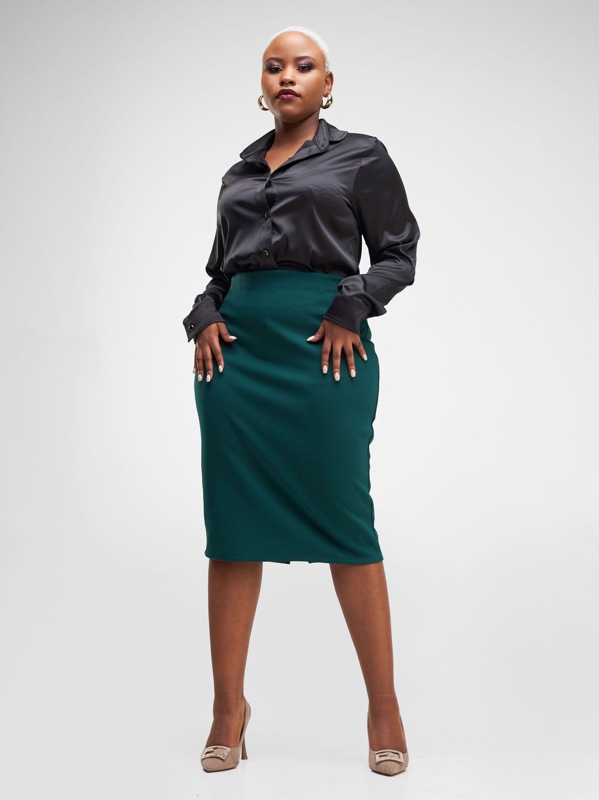 Vivo Neza Satin Long Sleeve Shirt - Black