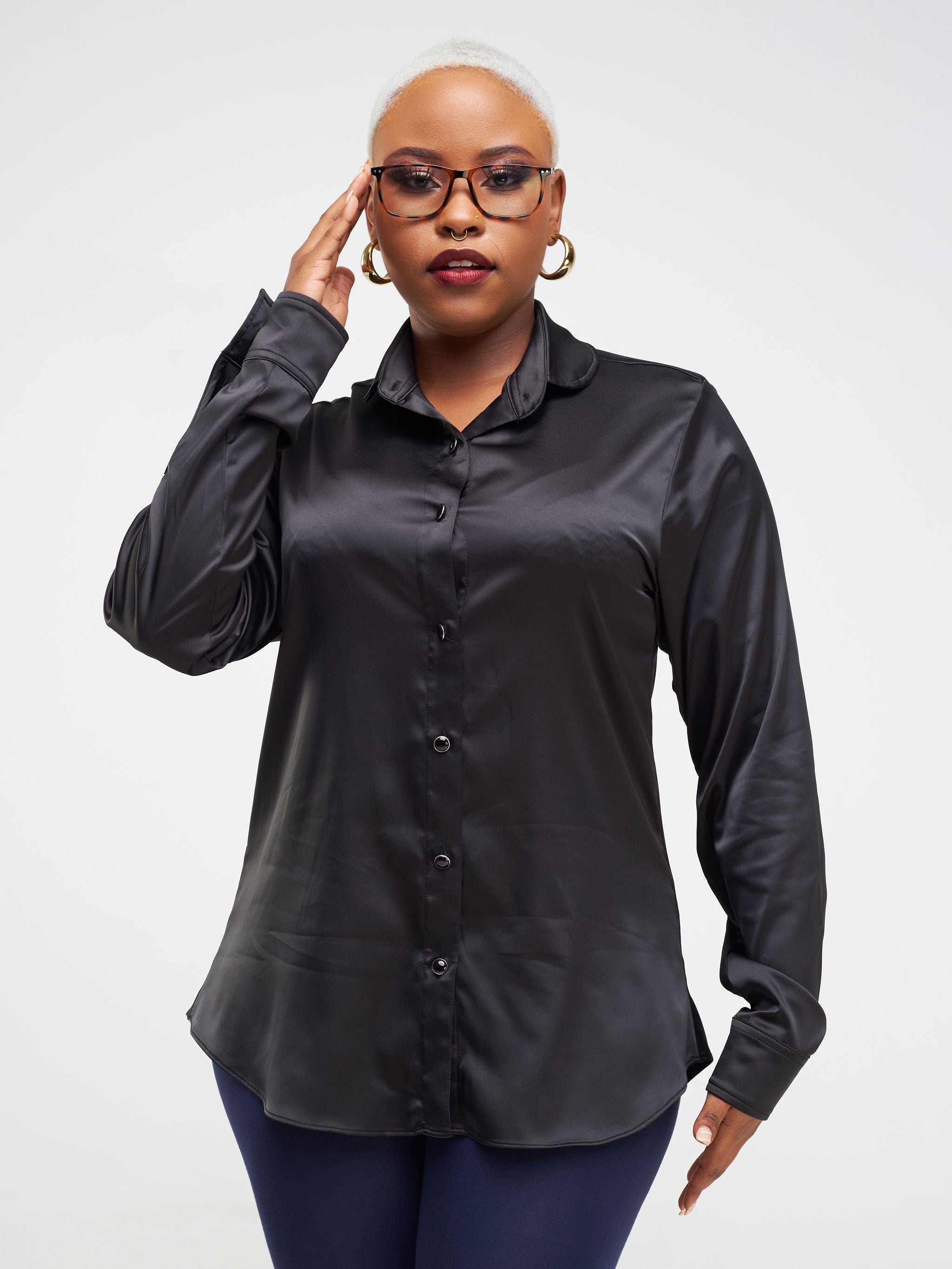 Vivo Neza Satin Long Sleeve Shirt - Black