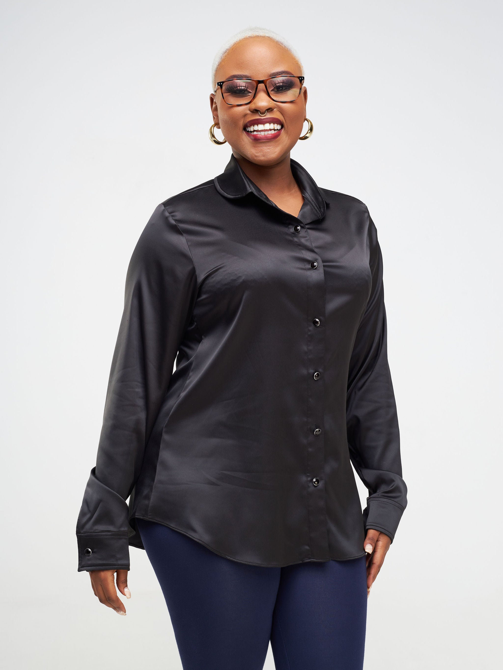 Vivo Neza Satin Long Sleeve Shirt - Black