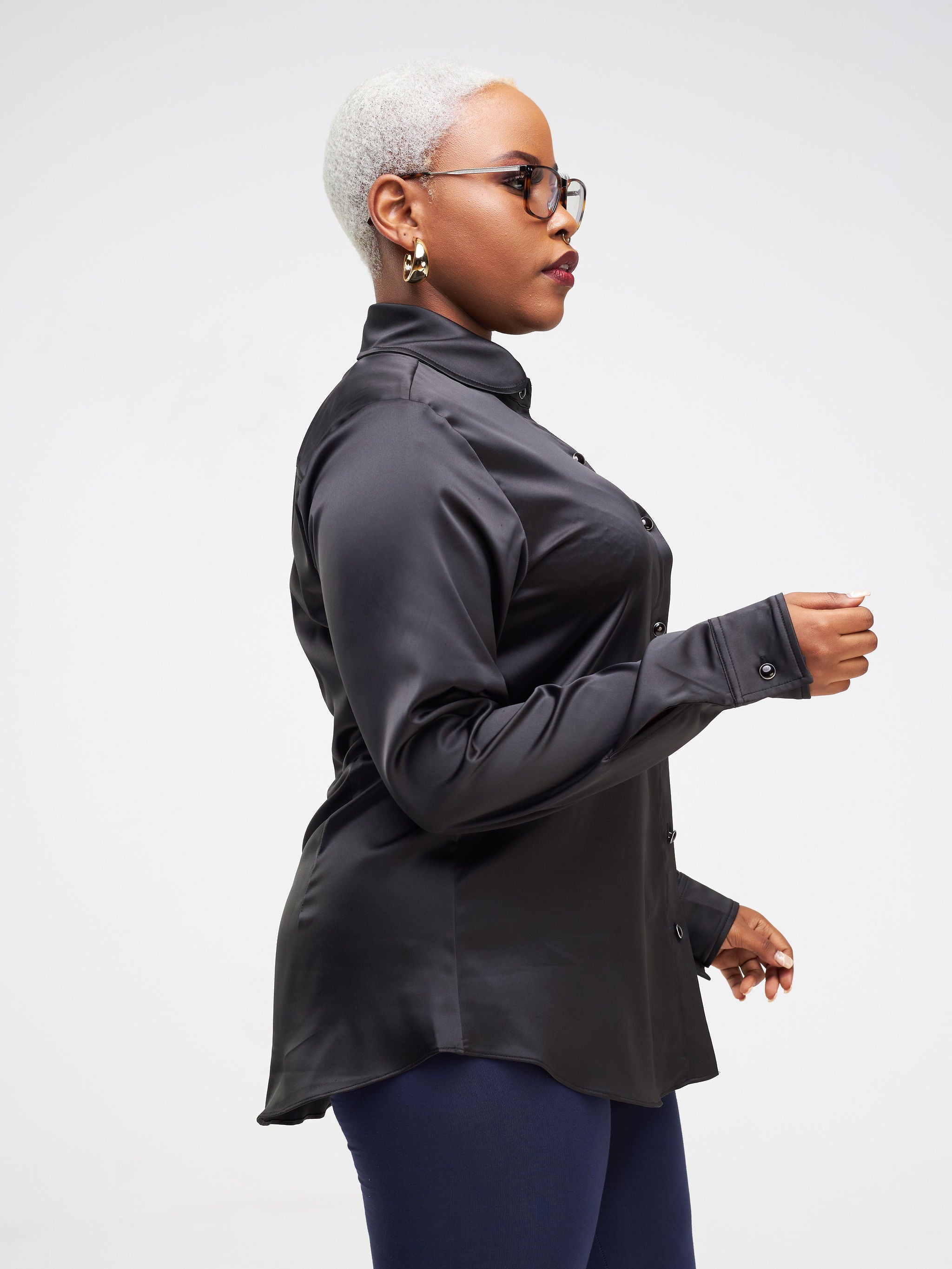 Vivo Neza Satin Long Sleeve Shirt - Black