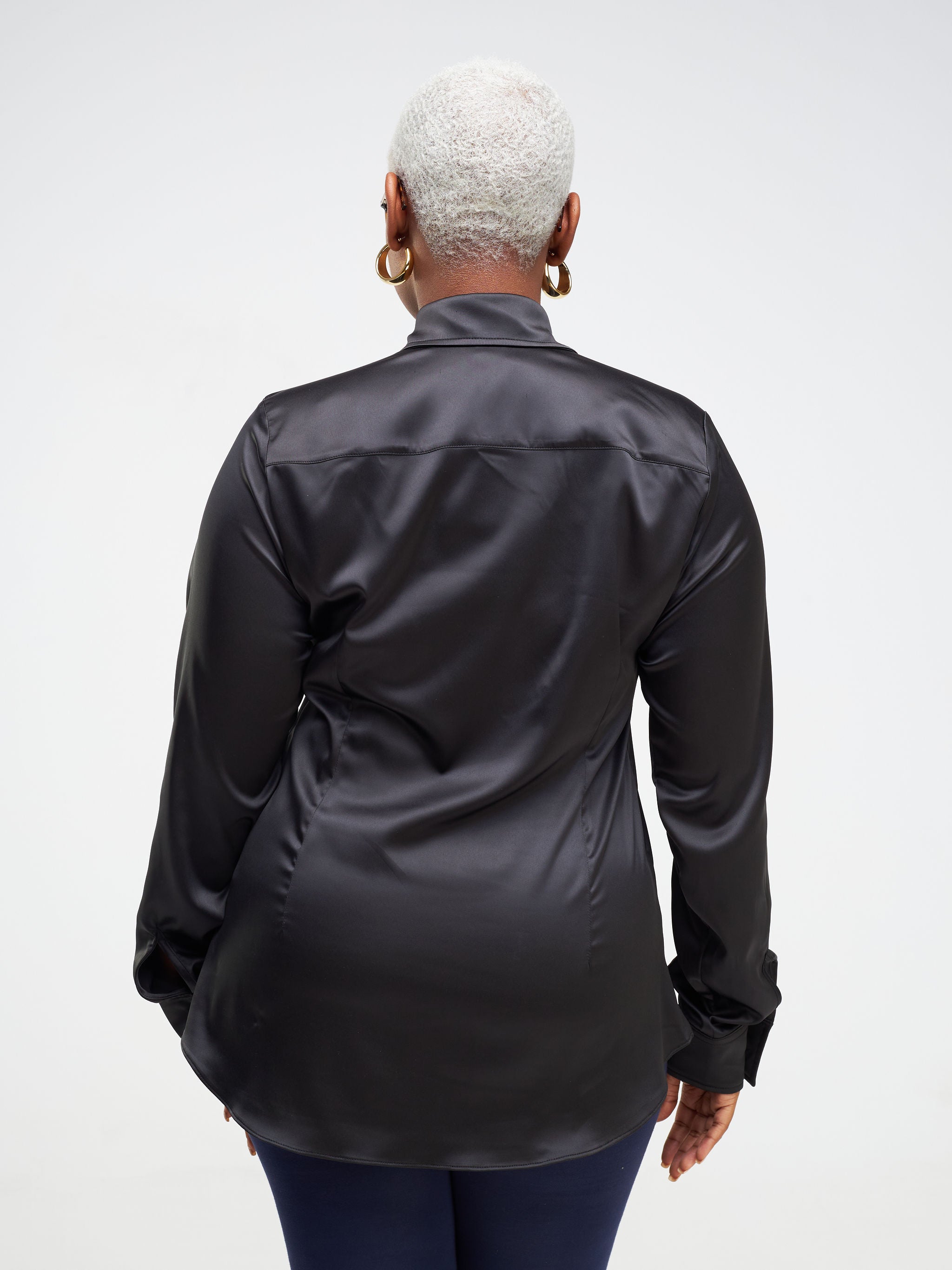 Vivo Neza Satin Long Sleeve Shirt - Black