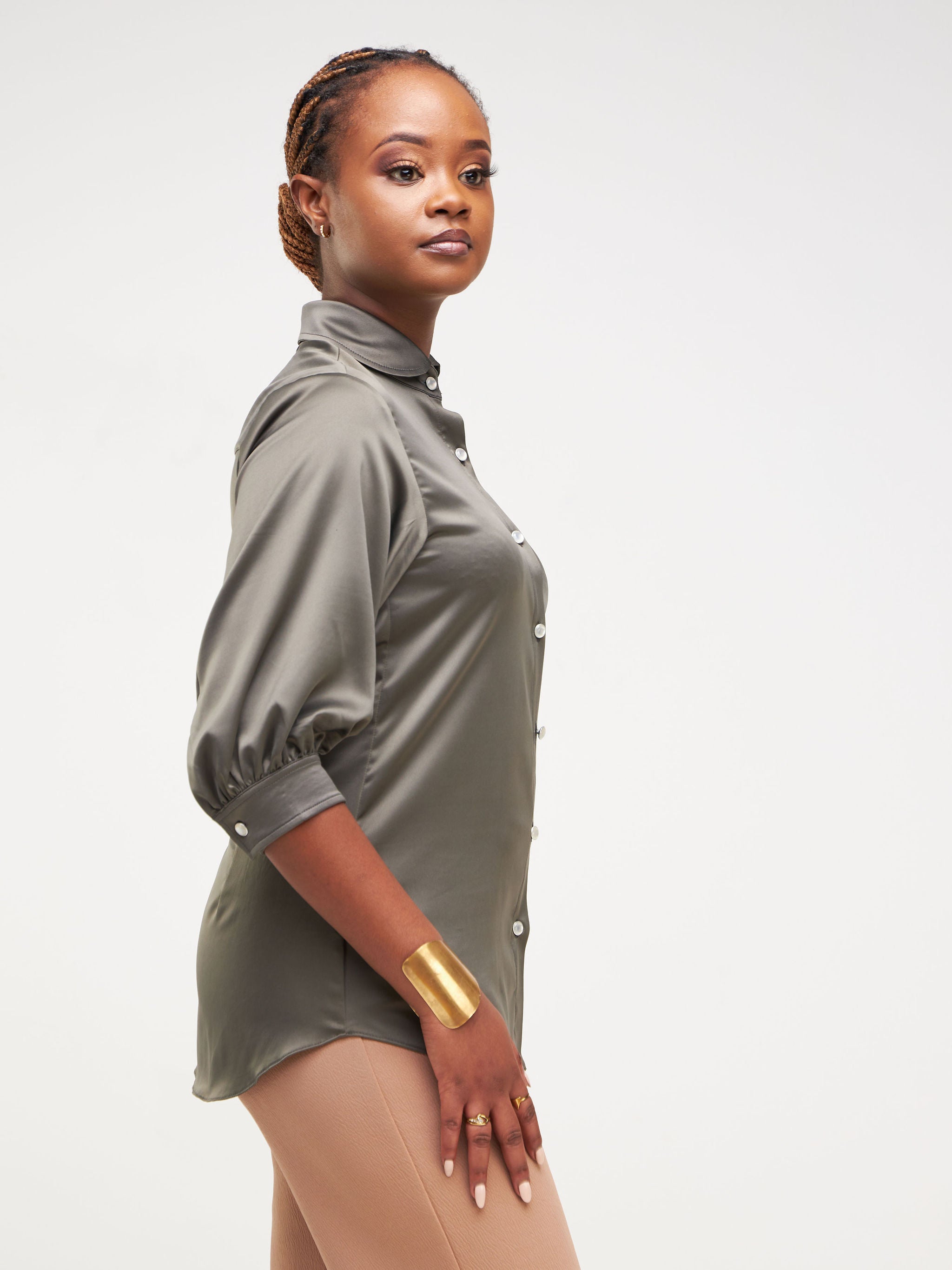 Vivo Neza 3/4 Bishop Sleeve Shirt - Dark Grey