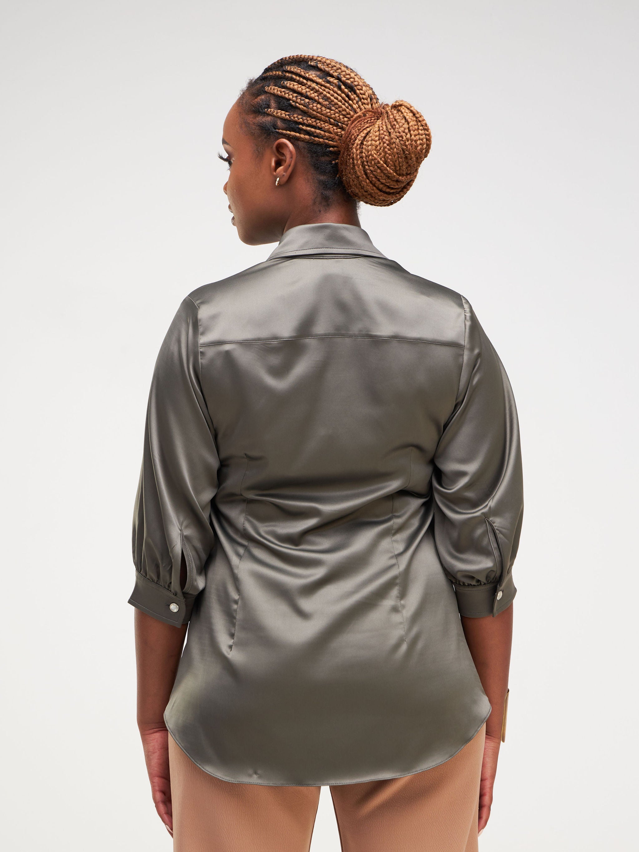 Vivo Neza 3/4 Bishop Sleeve Shirt - Dark Grey