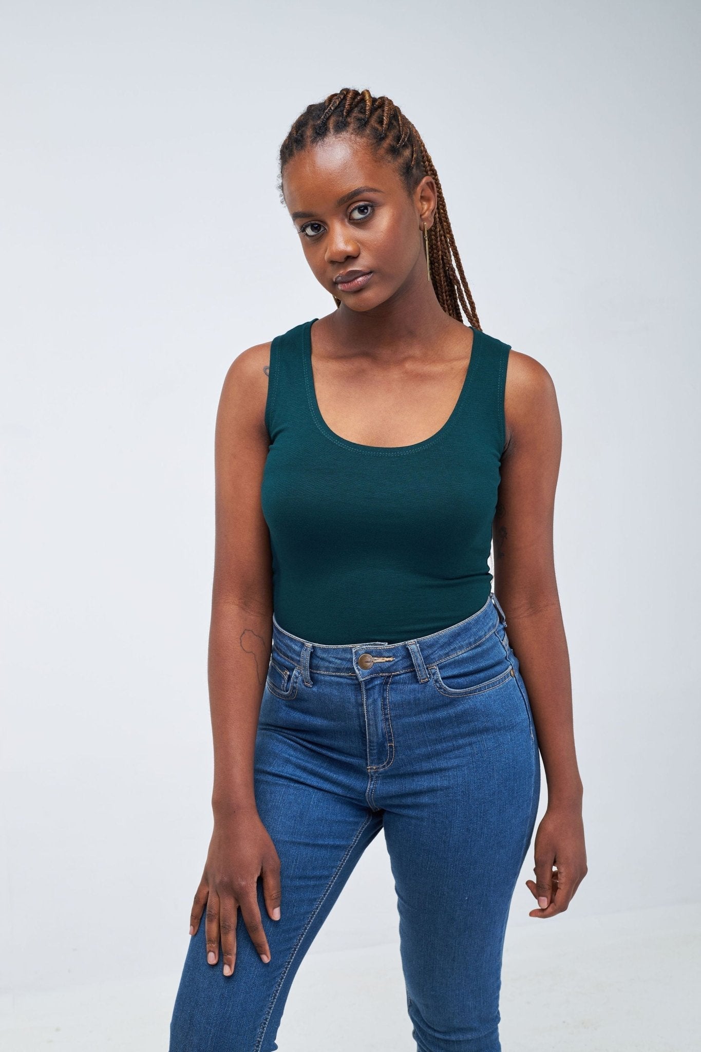 Zetu Basic Sleeveless Bodysuit - Dark Green - Shopzetu
