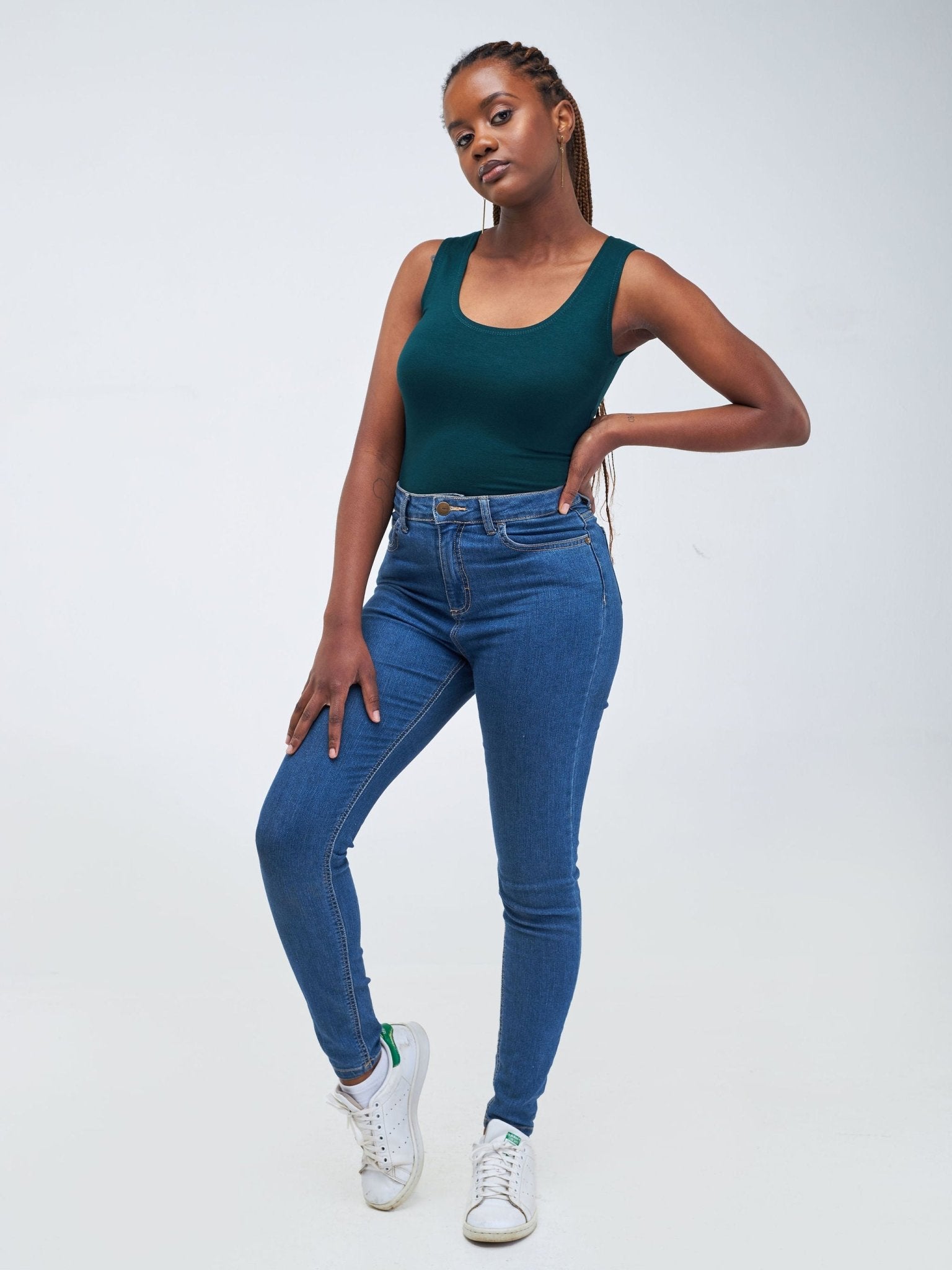 Zetu Basic Sleeveless Bodysuit - Dark Green - Shopzetu