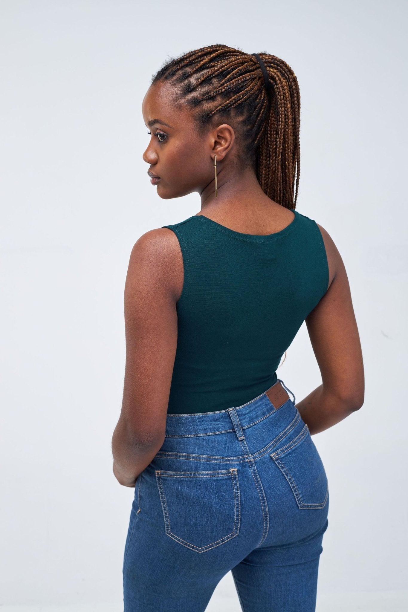 Zetu Basic Sleeveless Bodysuit - Dark Green - Shopzetu