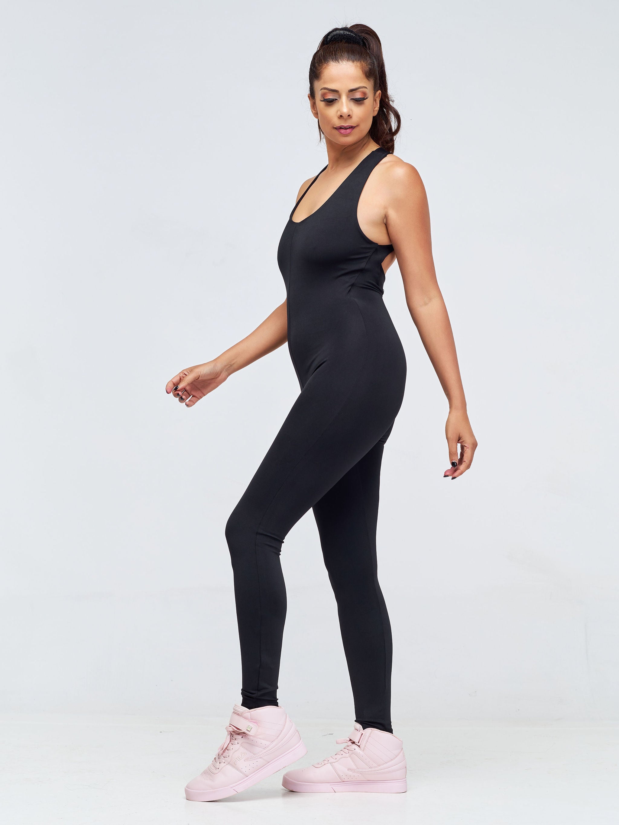 Vivo X Pinky Sleeveless Crossback Fitness Catsuit - Black