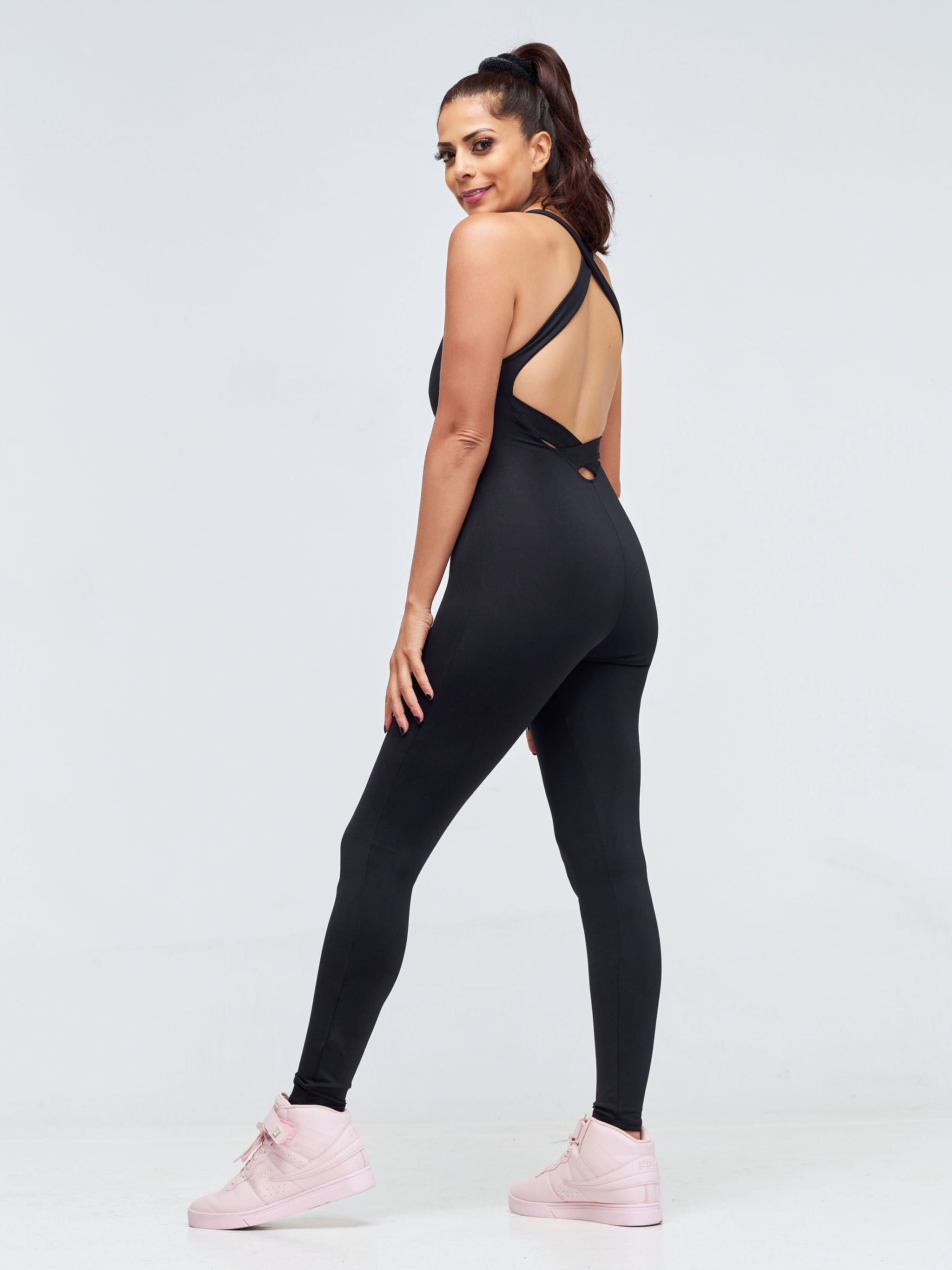 Vivo X Pinky Sleeveless Crossback Fitness Catsuit - Black