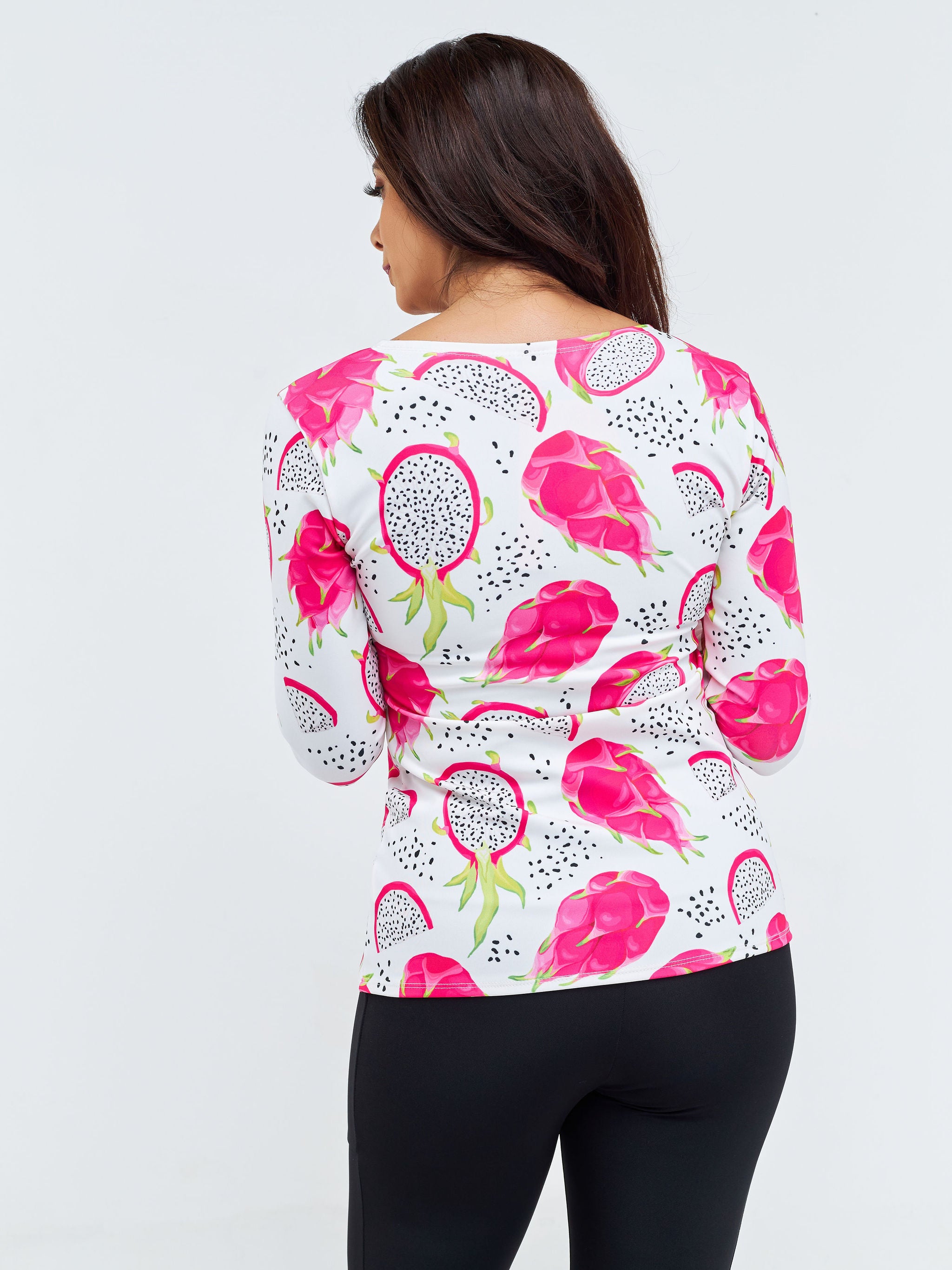 Vivo X Pinky Long Sleeve Fitness Top - White / Pink Abstract Print