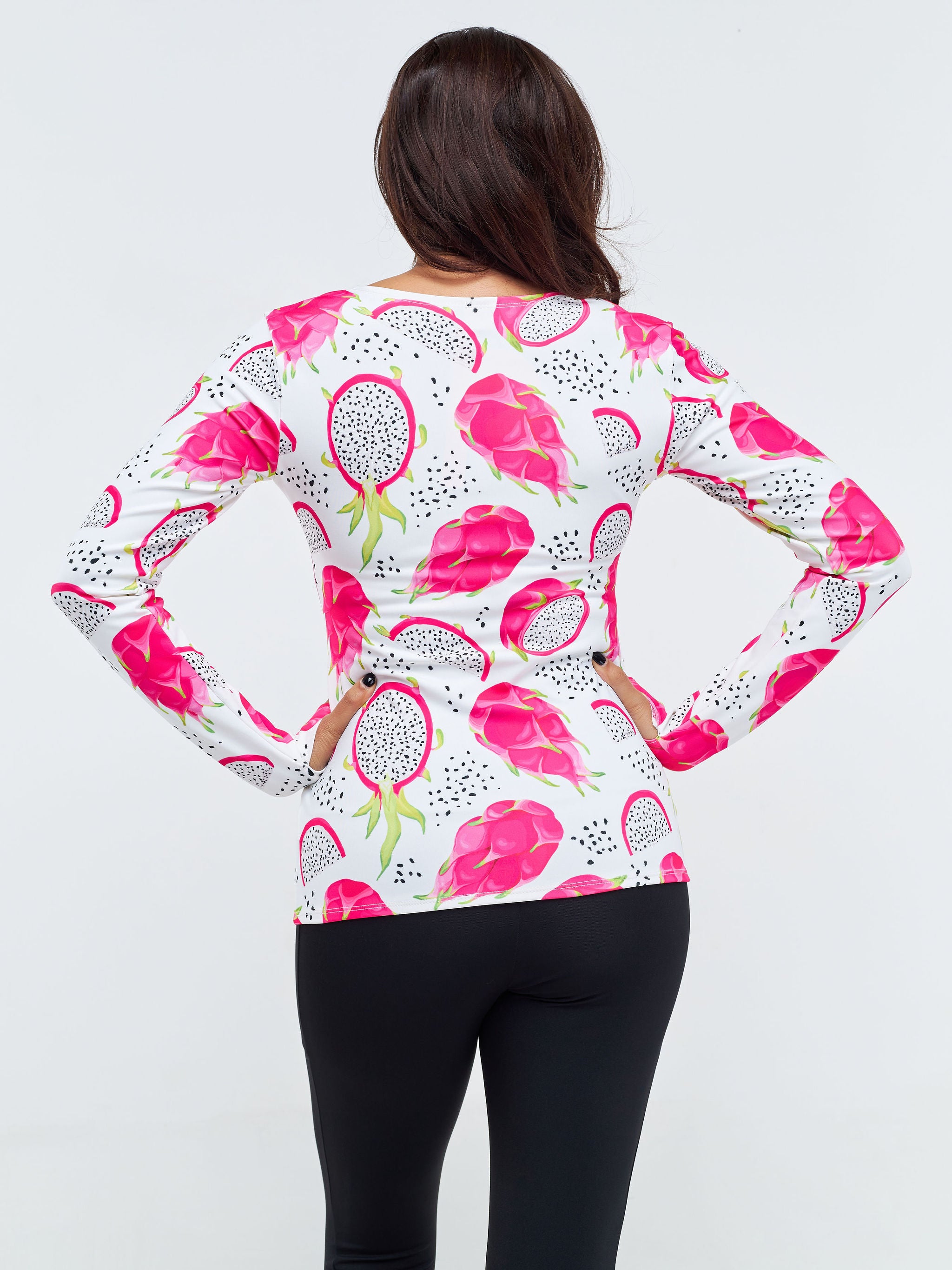 Vivo X Pinky Long Sleeve Fitness Top - White / Pink Abstract Print