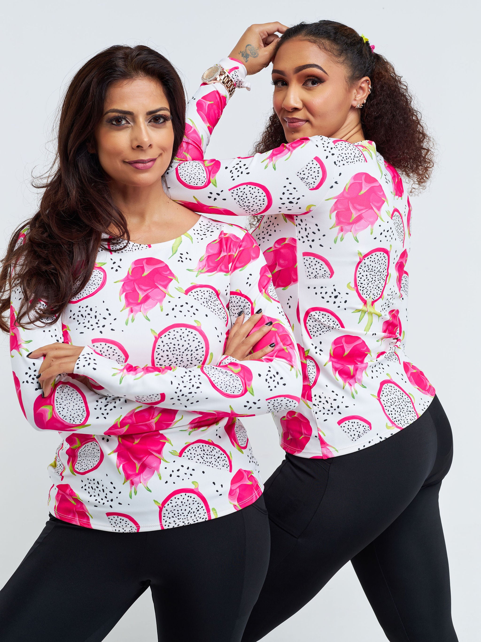 Vivo X Pinky Long Sleeve Fitness Top - White / Pink Abstract Print