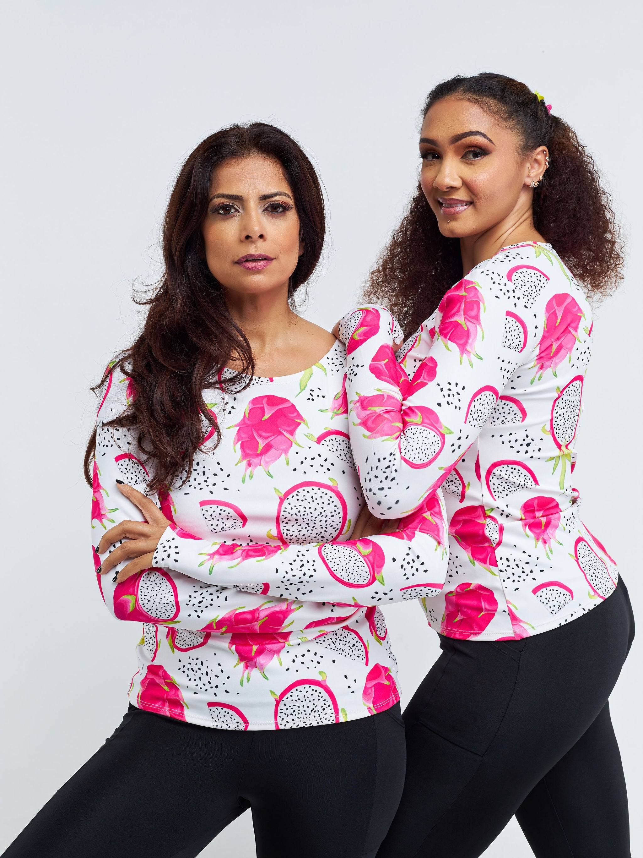 Vivo X Pinky Long Sleeve Fitness Top - White / Pink Abstract Print