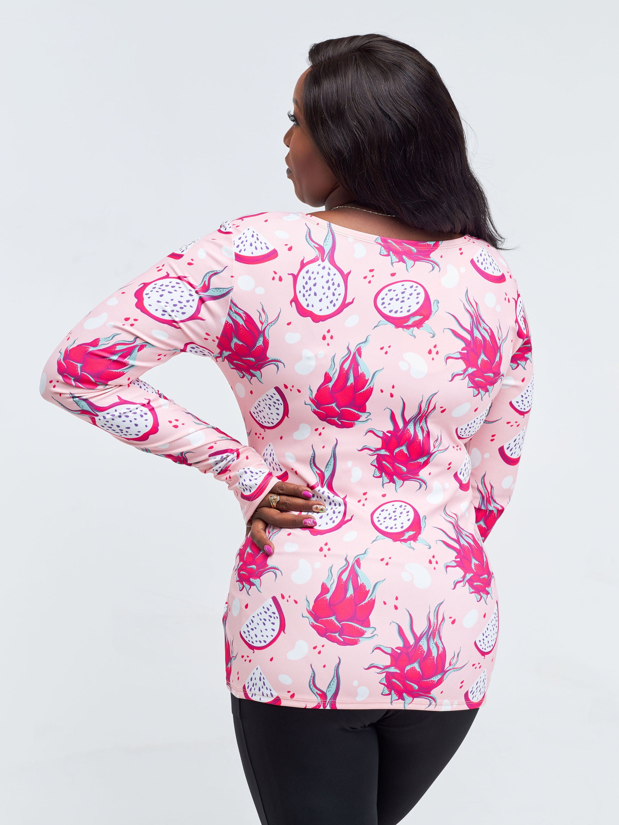 Vivo X Pinky Long Sleeve Fitness Top - Pink / Dark Pink Abstract Print