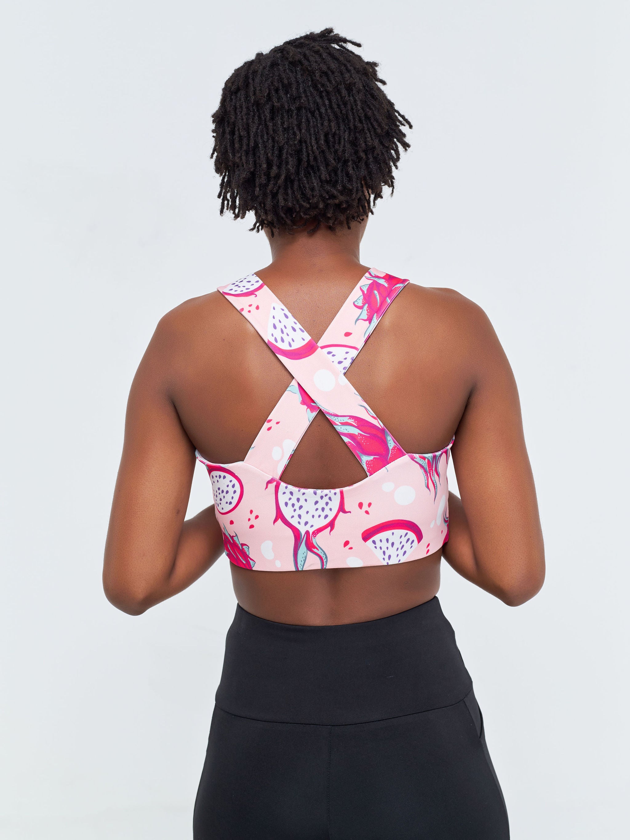 Vivo X Pinky Sleeveless Cross Back Fitness Bra - Pink / Dark Pink Abstract Print