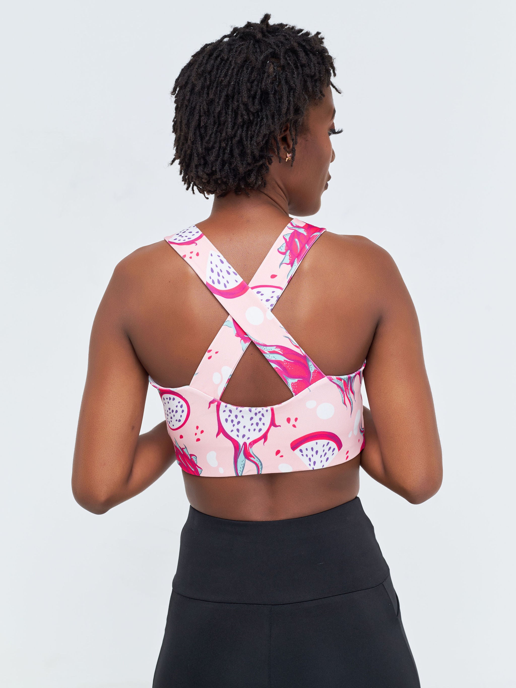 Vivo X Pinky Sleeveless Cross Back Fitness Bra - Pink / Dark Pink Abstract Print