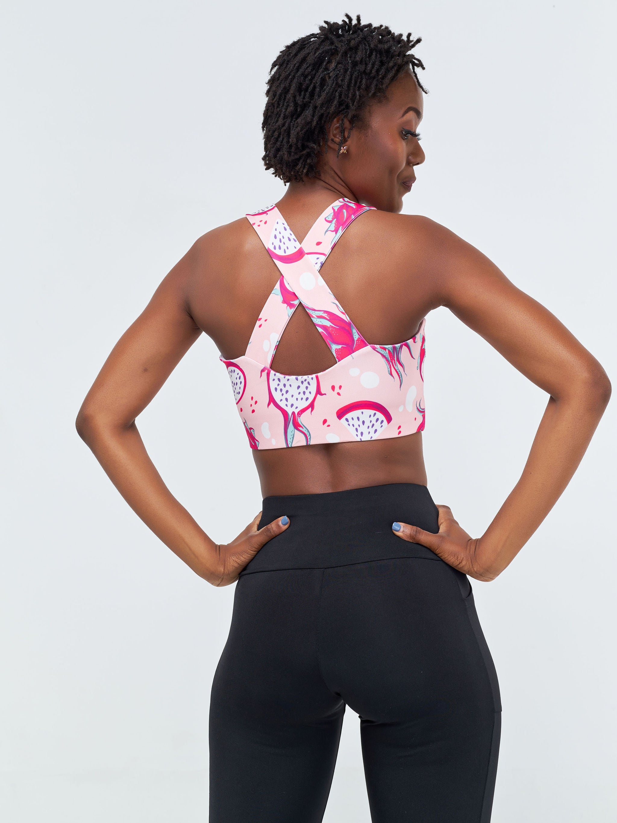 Vivo X Pinky Sleeveless Cross Back Fitness Bra - Pink / Dark Pink Abstract Print