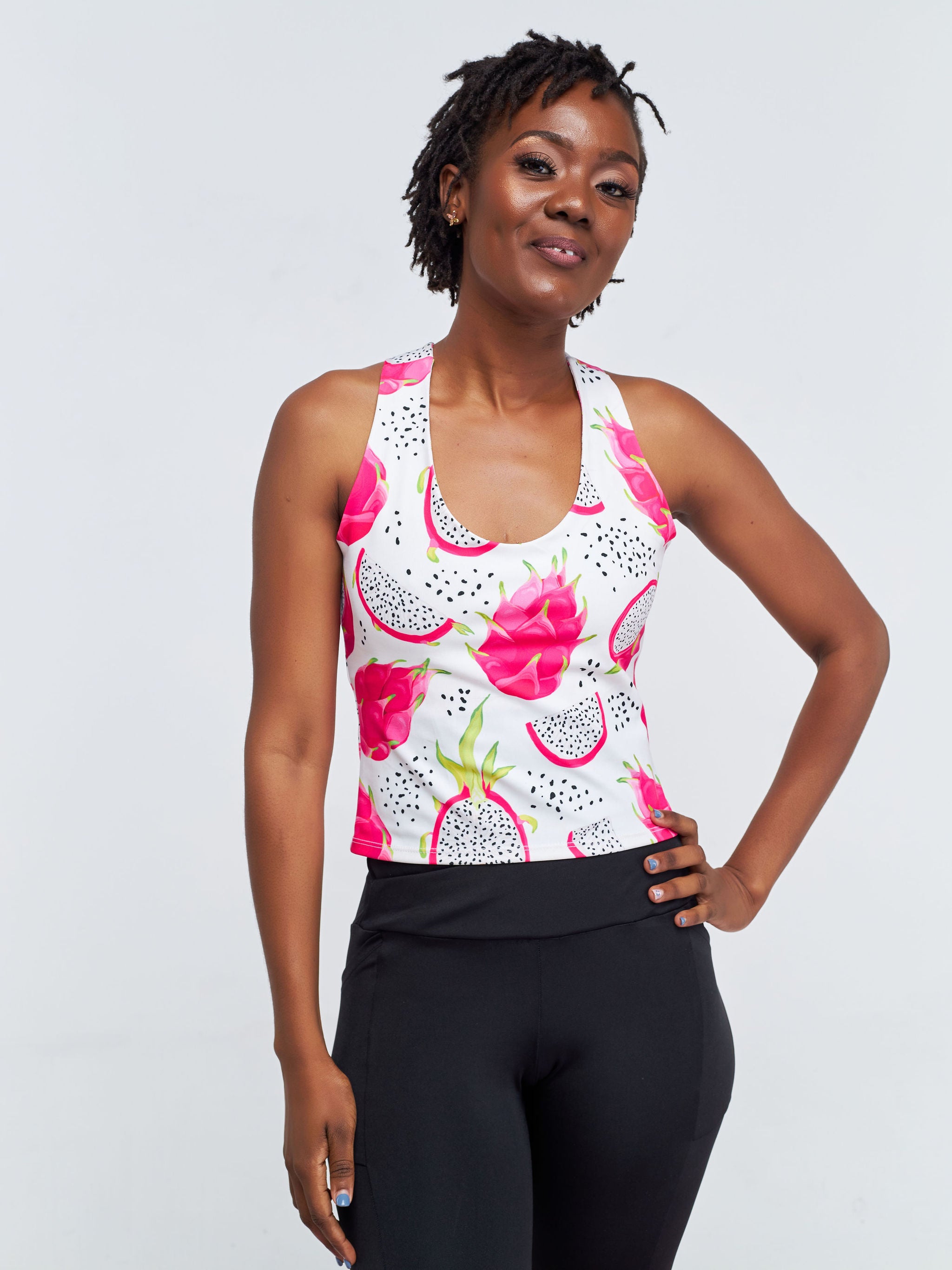 Vivo X Pinky Sleeveless Cross Back Fitness Tank Top - White / Pink Abstract Print