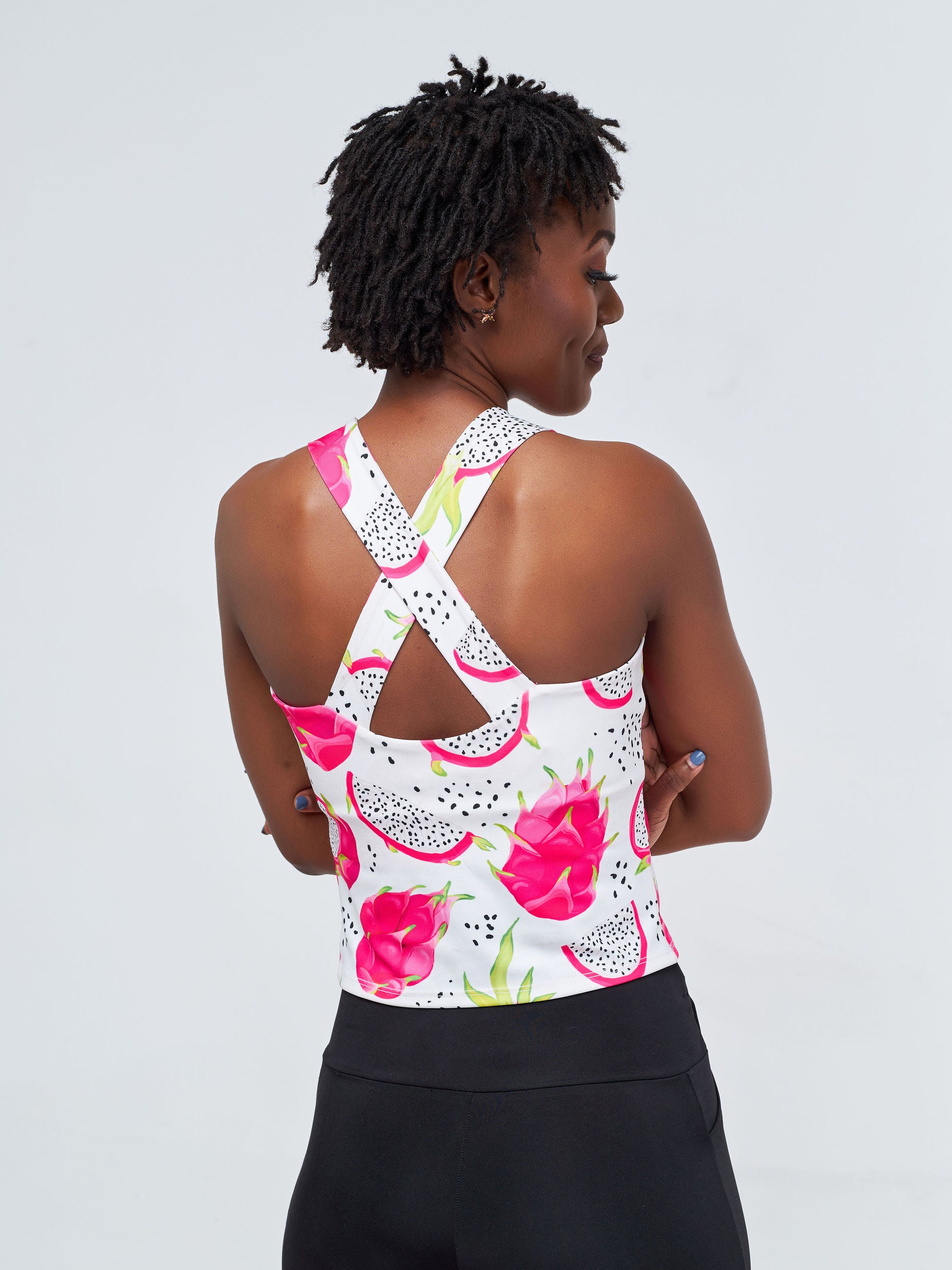 Vivo X Pinky Sleeveless Cross Back Fitness Tank Top - White / Pink Abstract Print