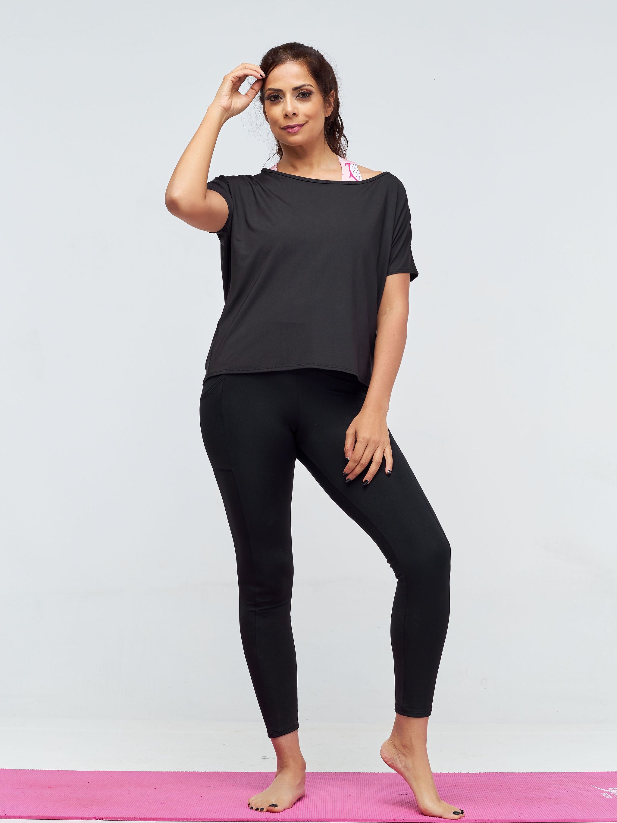 Vivo X Pinky Drop Shoulder Cowl Back Top - Black