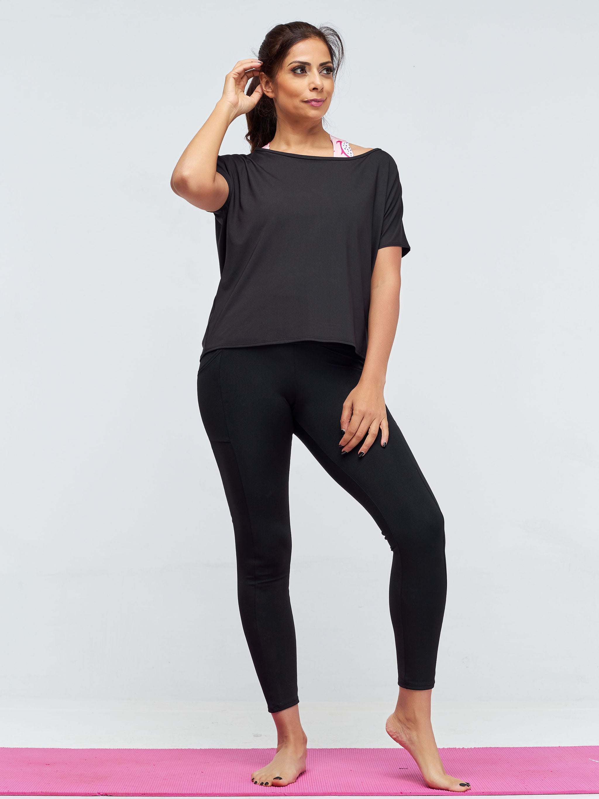 Vivo X Pinky Drop Shoulder Cowl Back Top - Black