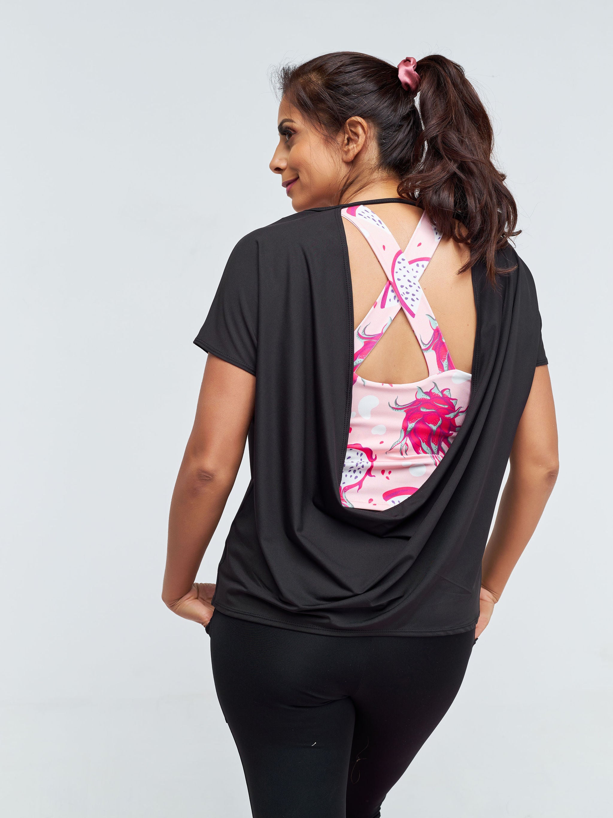 Vivo X Pinky Drop Shoulder Cowl Back Top - Black