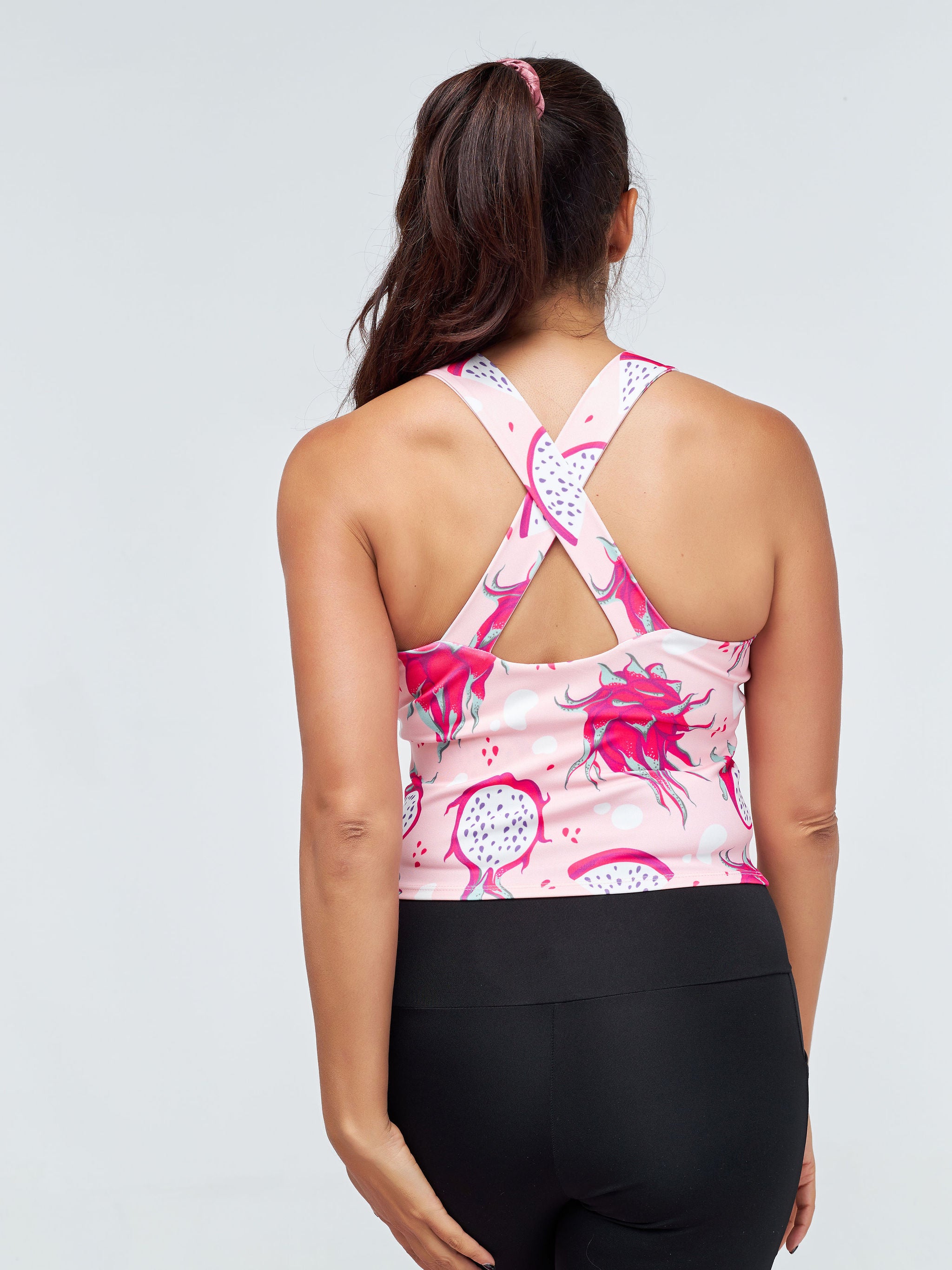 Vivo X Pinky Sleeveless Cross Back Fitness Tank Top - Pink / Dark Pink Abstract Print