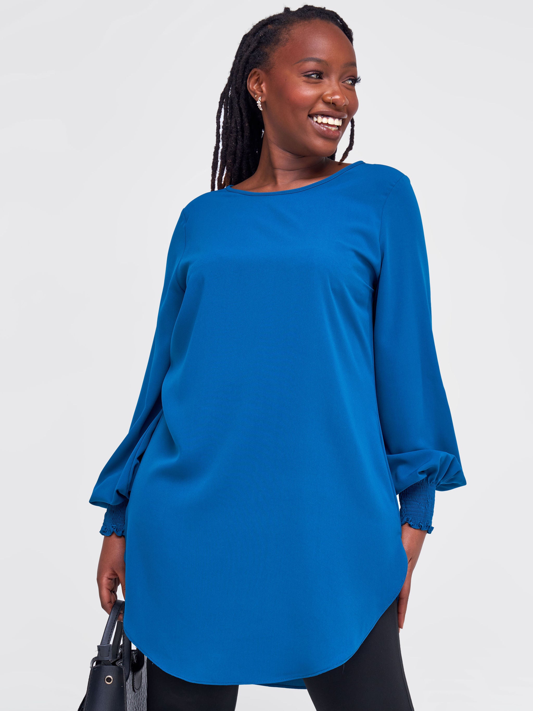 Vivo Basic Shirred Sleeve Dress Top - Teal