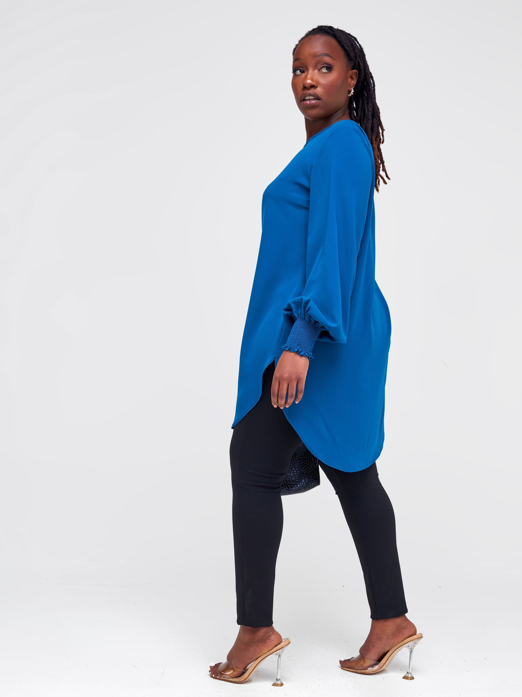 Vivo Basic Shirred Sleeve Dress Top - Teal