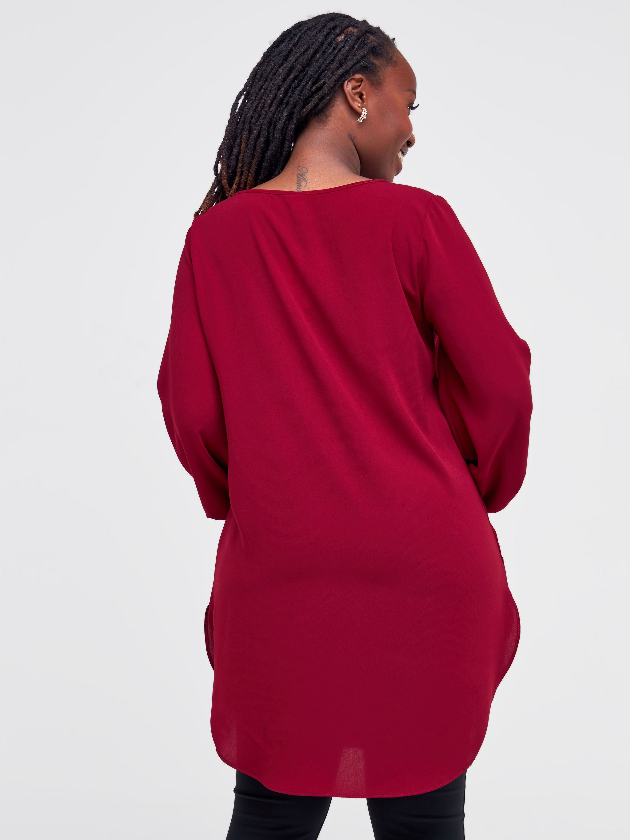 Vivo Basic Shirred Sleeve Dress Top - Maroon
