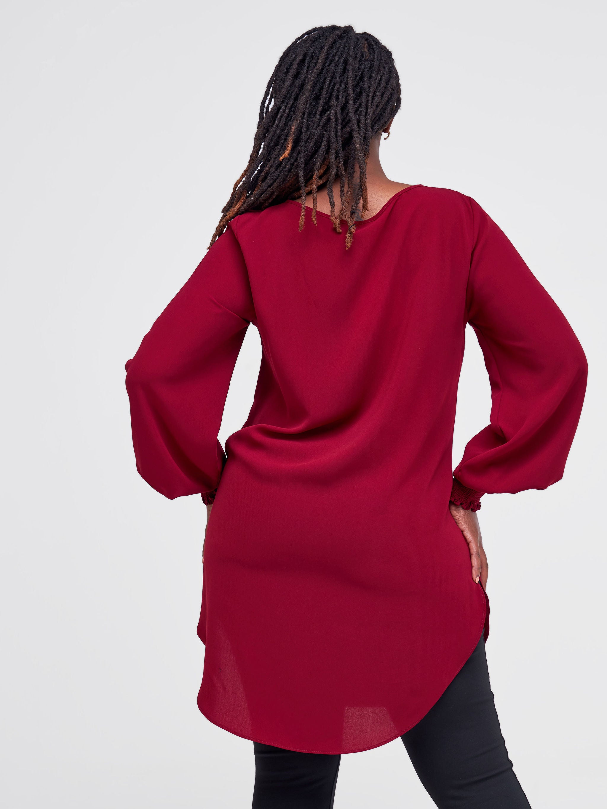 Vivo Basic Shirred Sleeve Dress Top - Maroon