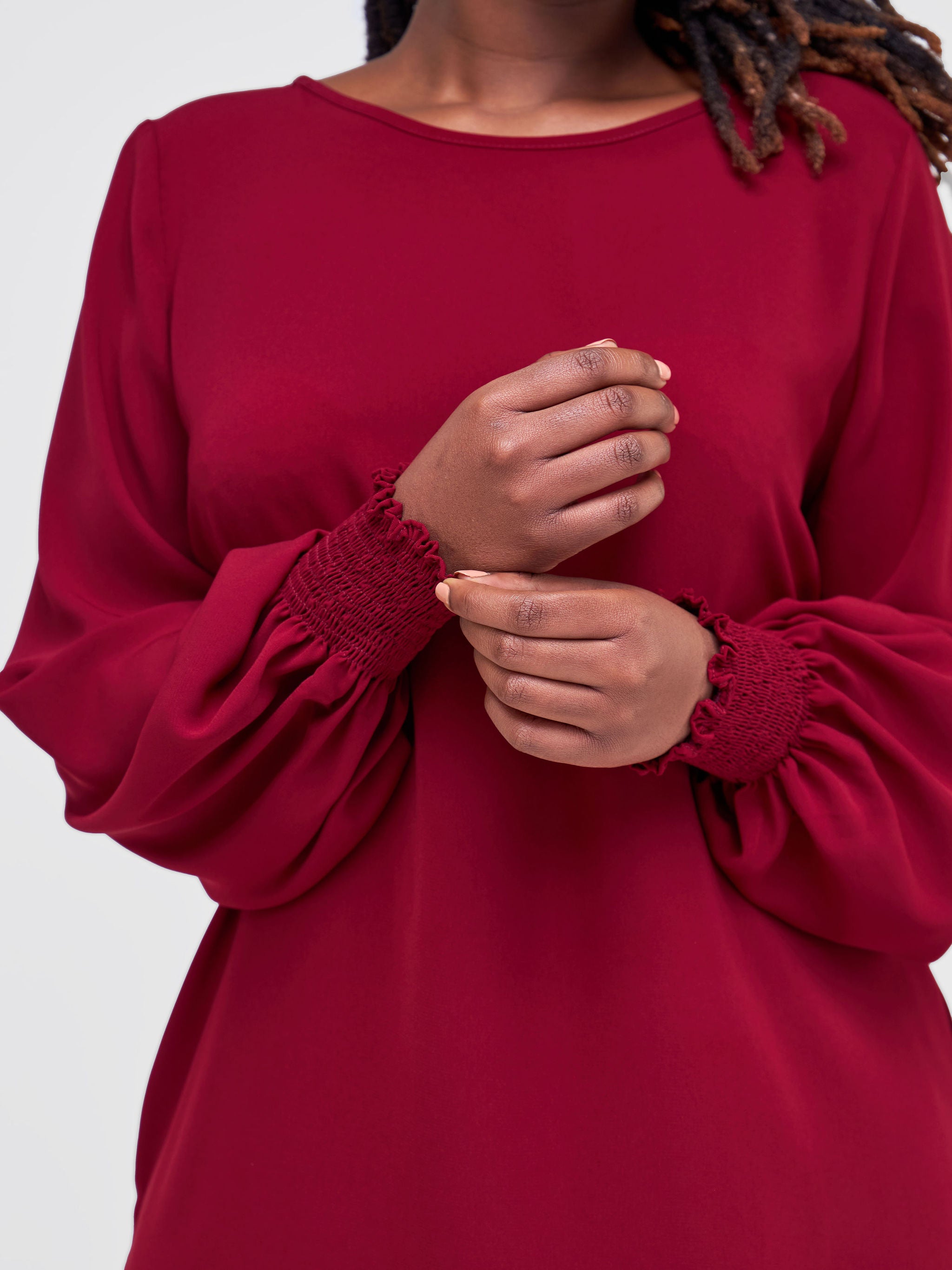 Vivo Basic Shirred Sleeve Dress Top - Maroon