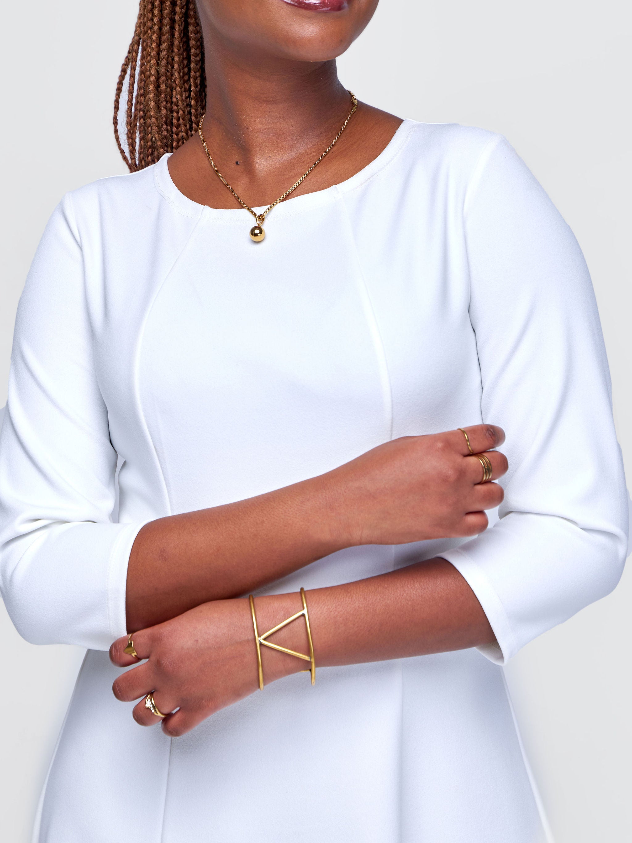 Vivo Basic 3/4 Sleeve Escape A-Line Dress - White